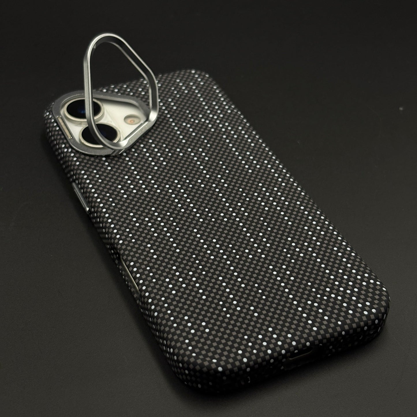 Speckled Night Grid Carbon Fibre Hidden MagSafe Case with Camera Kickstand for iPhone 17