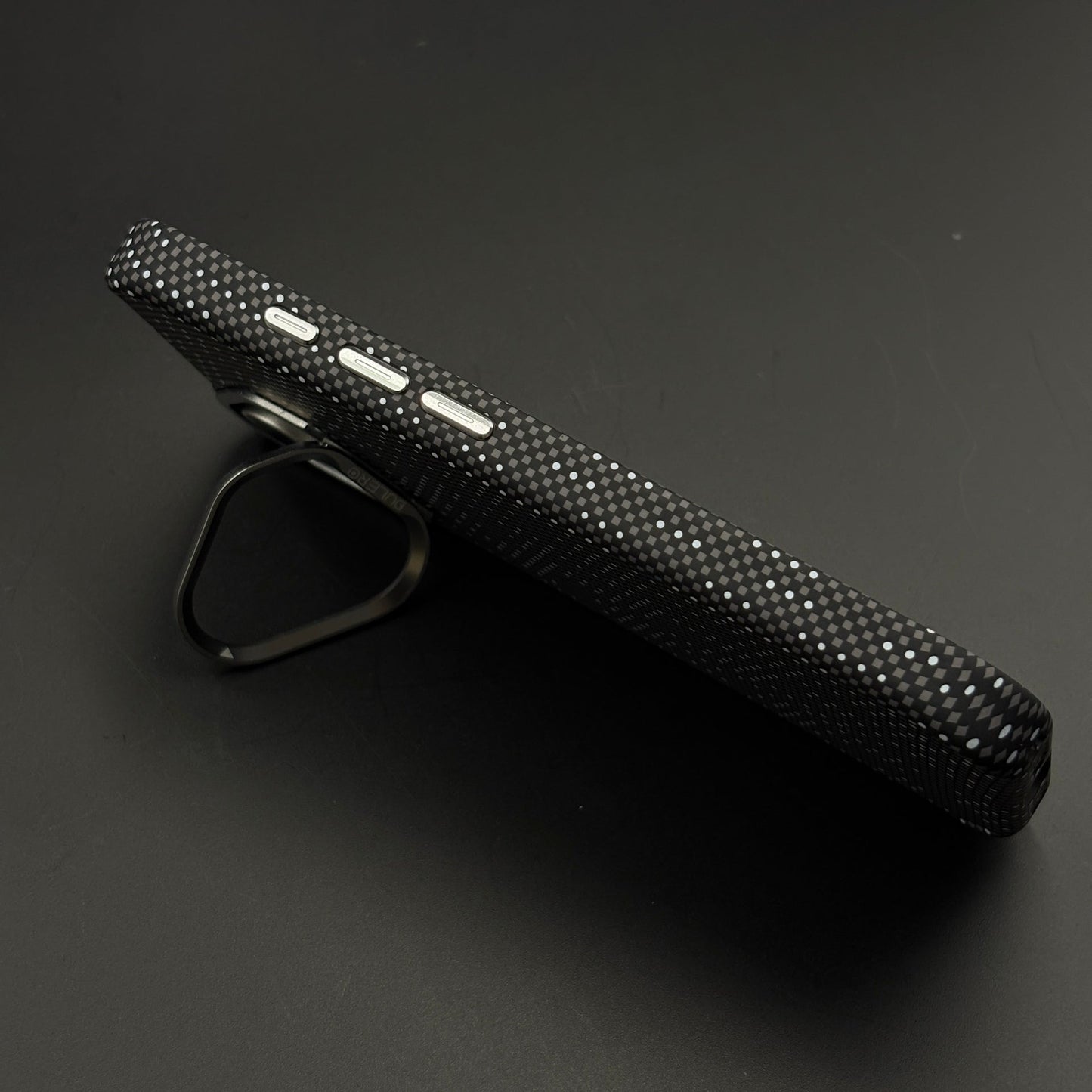 Speckled Night Grid Carbon Fibre Hidden MagSafe Case with Camera Kickstand for iPhone 17