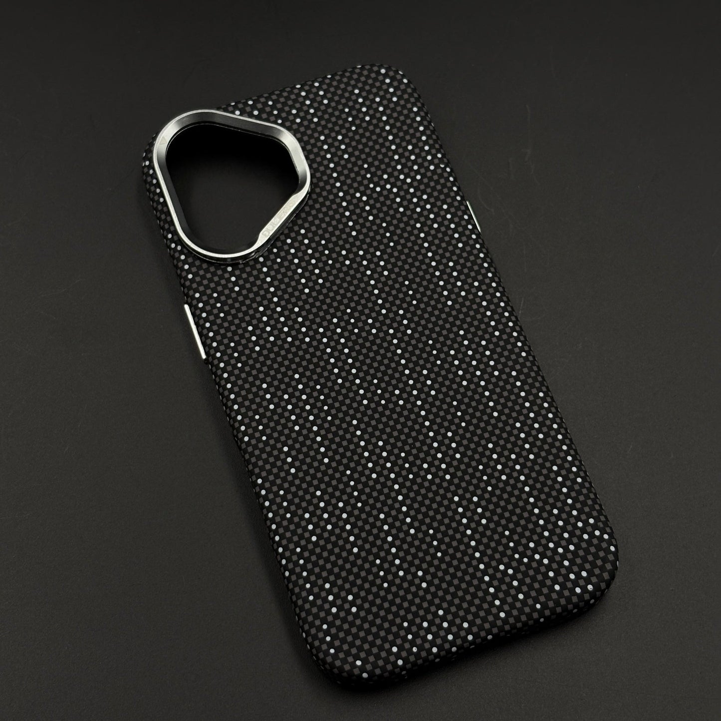 Speckled Night Grid Carbon Fibre Hidden MagSafe Case with Camera Kickstand for iPhone 17