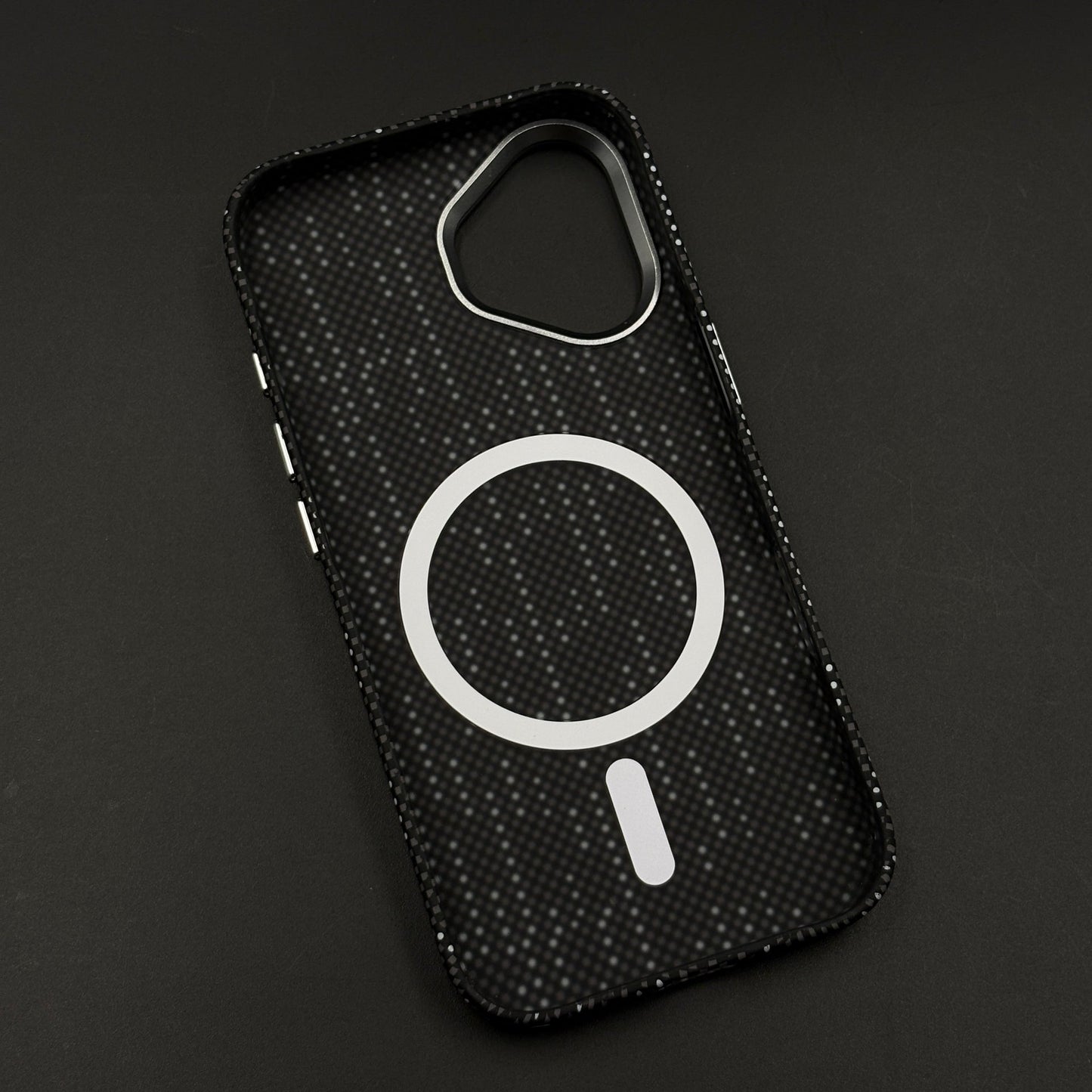 Speckled Night Grid Carbon Fibre Hidden MagSafe Case with Camera Kickstand for iPhone 17