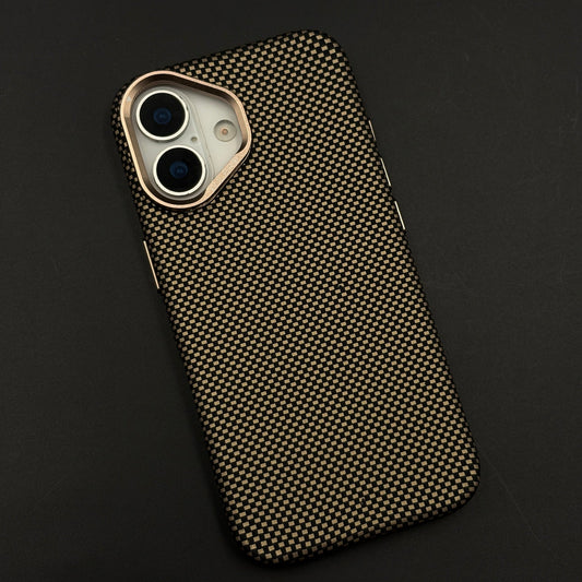 Sand Grid Carbon Fibre Hidden MagSafe Case with Camera Kickstand for iPhone 17