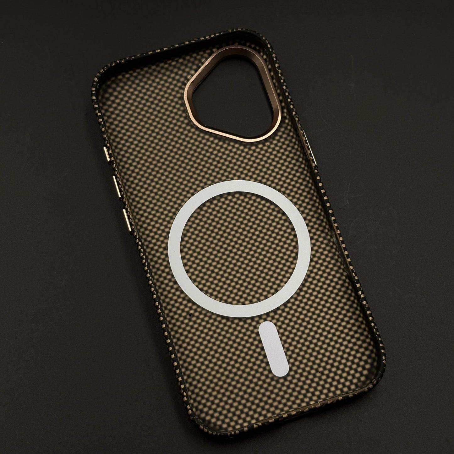 Sand Grid Carbon Fibre Hidden MagSafe Case with Camera Kickstand for iPhone 17