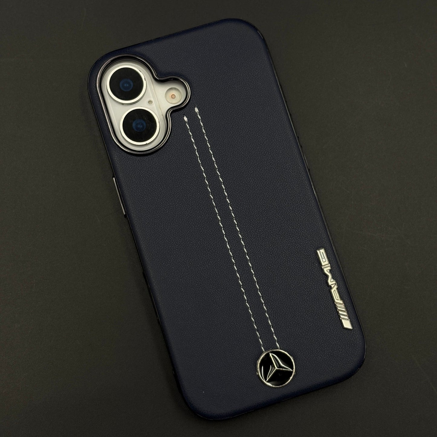 Motor Racing Inspired Merc Stitched Leather Case for iPhone 17