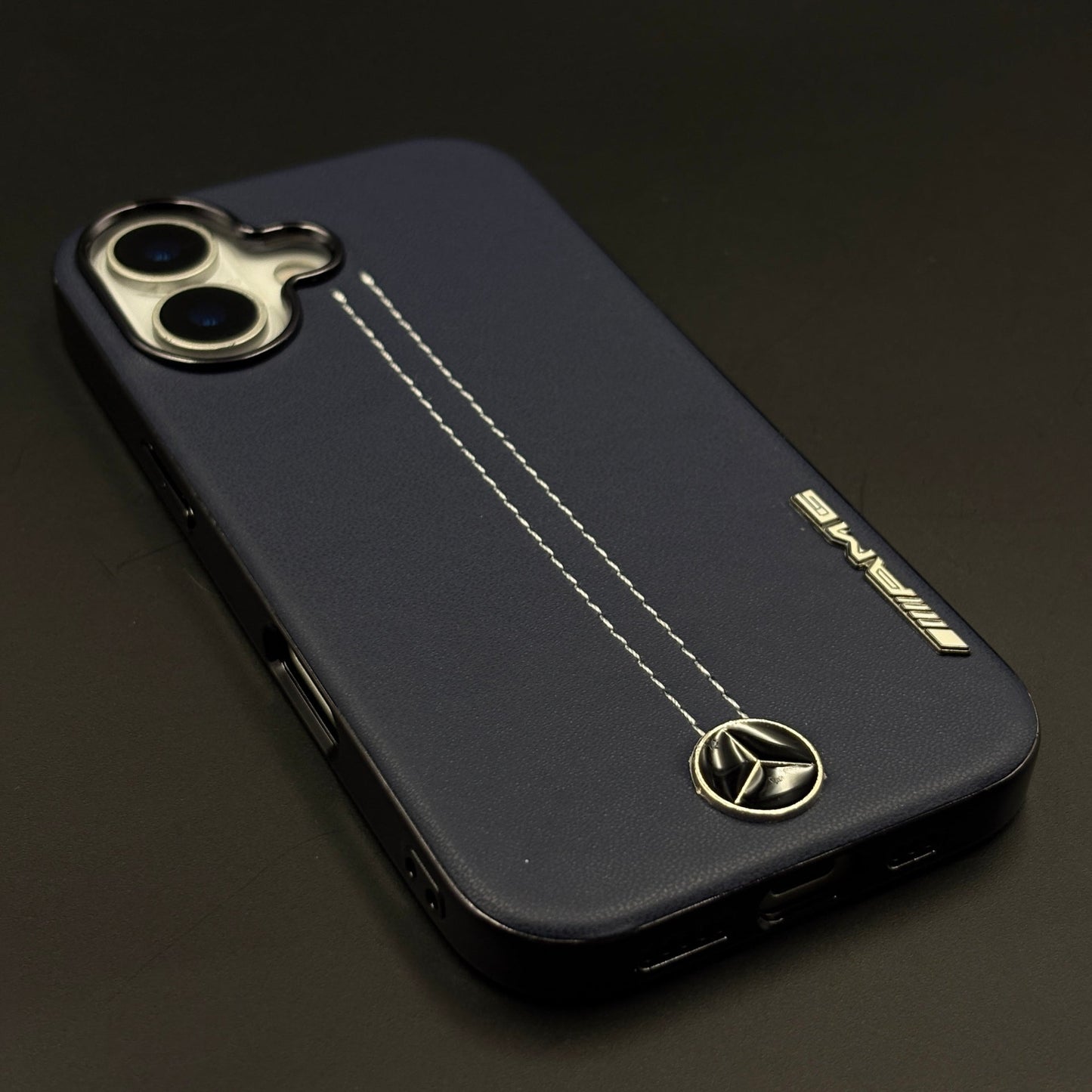 Motor Racing Inspired Merc Stitched Leather Case for iPhone 17