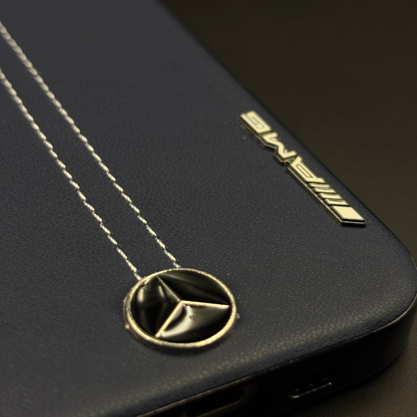 Motor Racing Inspired Merc Stitched Leather Case for iPhone 17