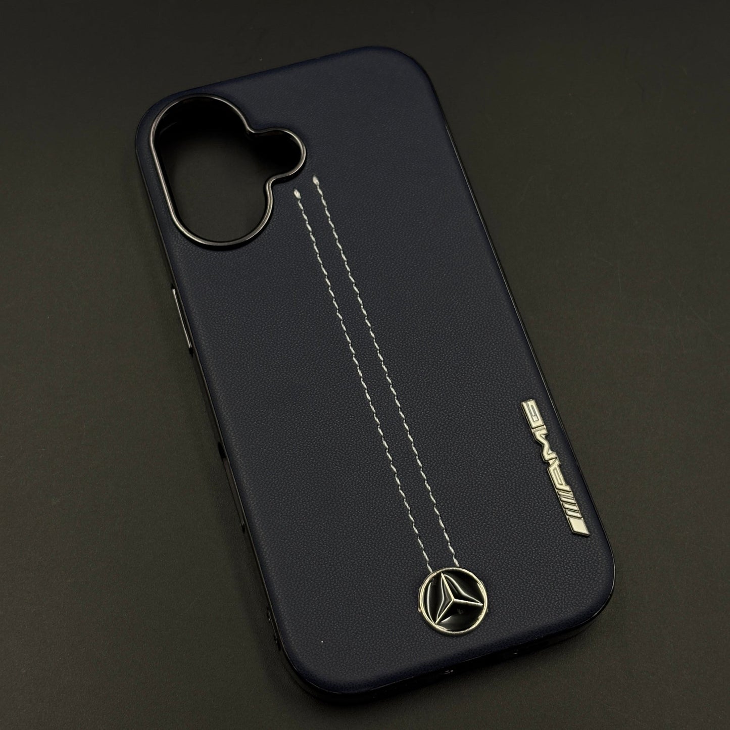 Motor Racing Inspired Merc Stitched Leather Case for iPhone 17