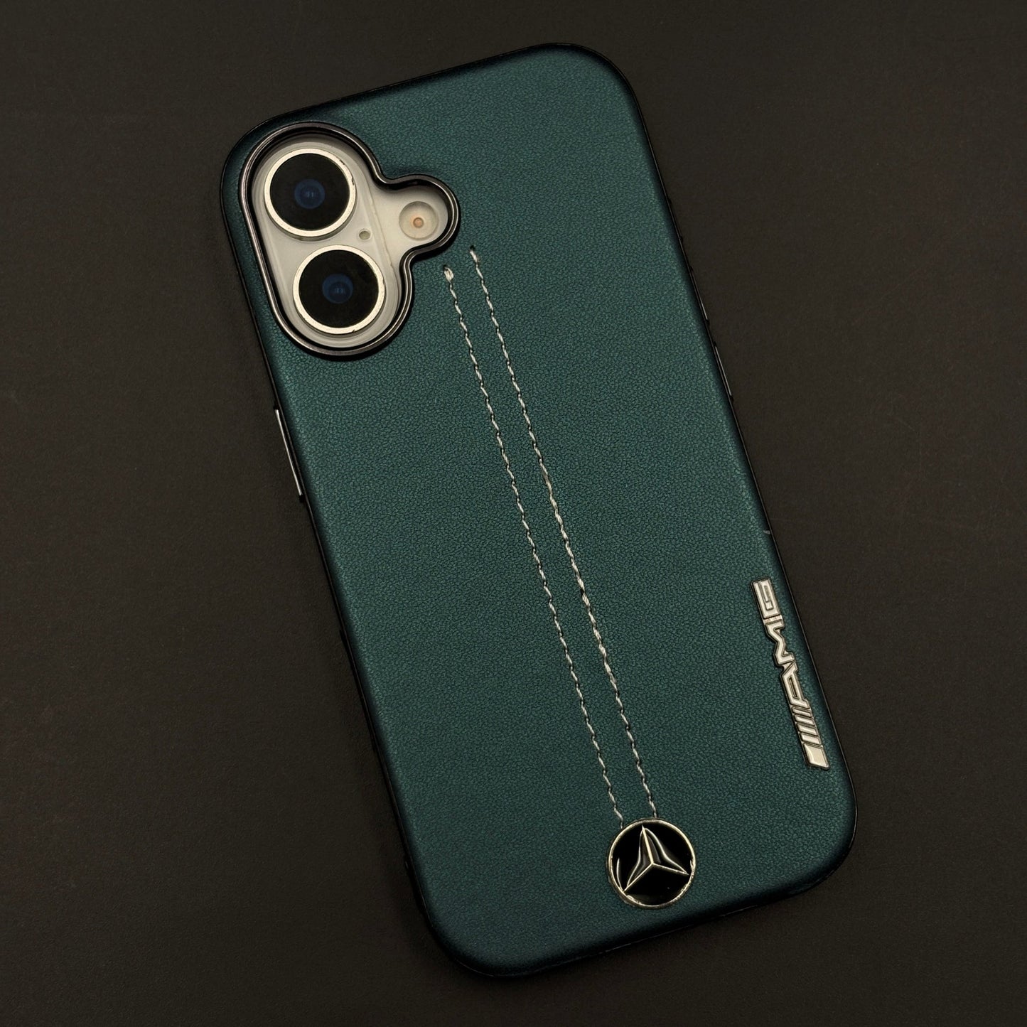 Motor Racing Inspired Merc Stitched Leather Case for iPhone 17