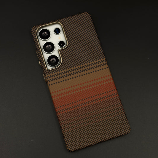 Carbon Texture Sunset Stripe Mobile Case Cover for Samsung Galaxy S24 Ultra | Rare Aramid Texture Finish | Real Carbon Fibre Feel | Hidden MagSafe