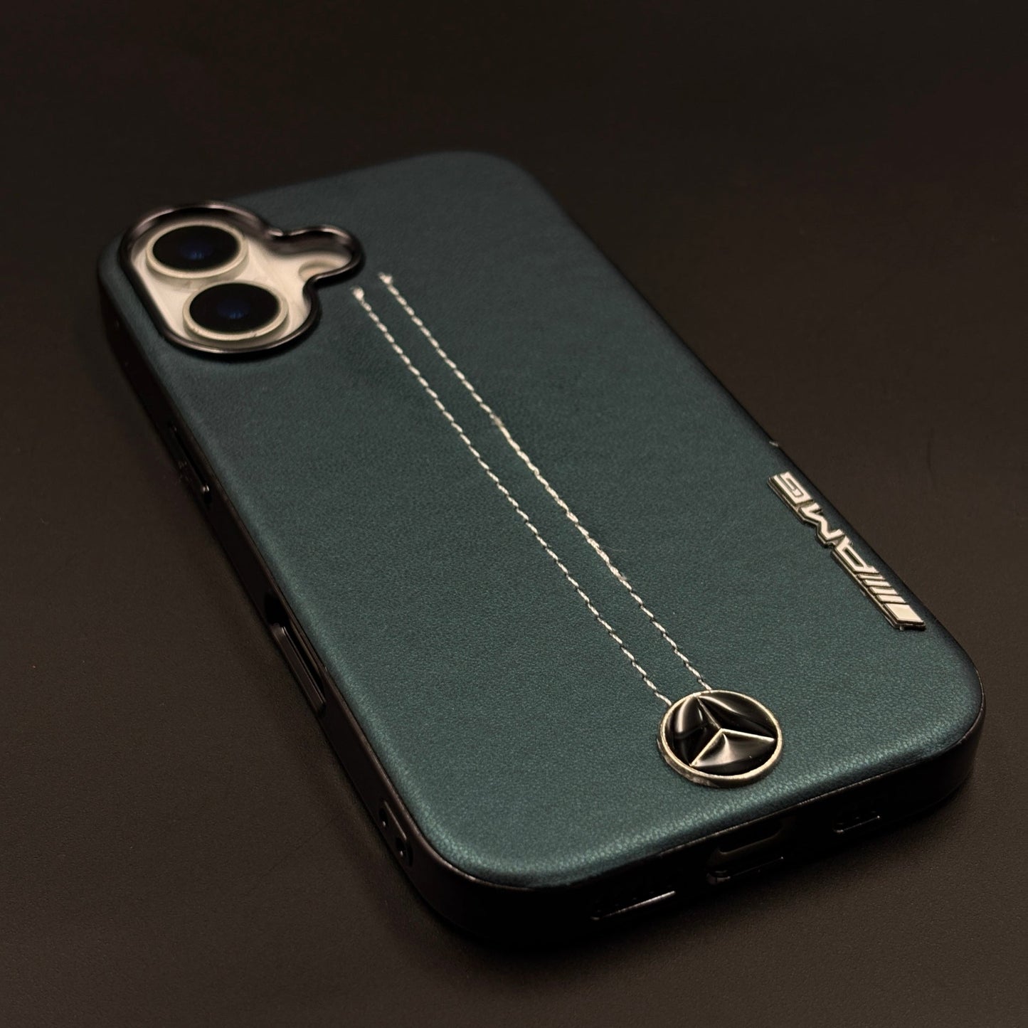 Motor Racing Inspired Merc Stitched Leather Case for iPhone 17