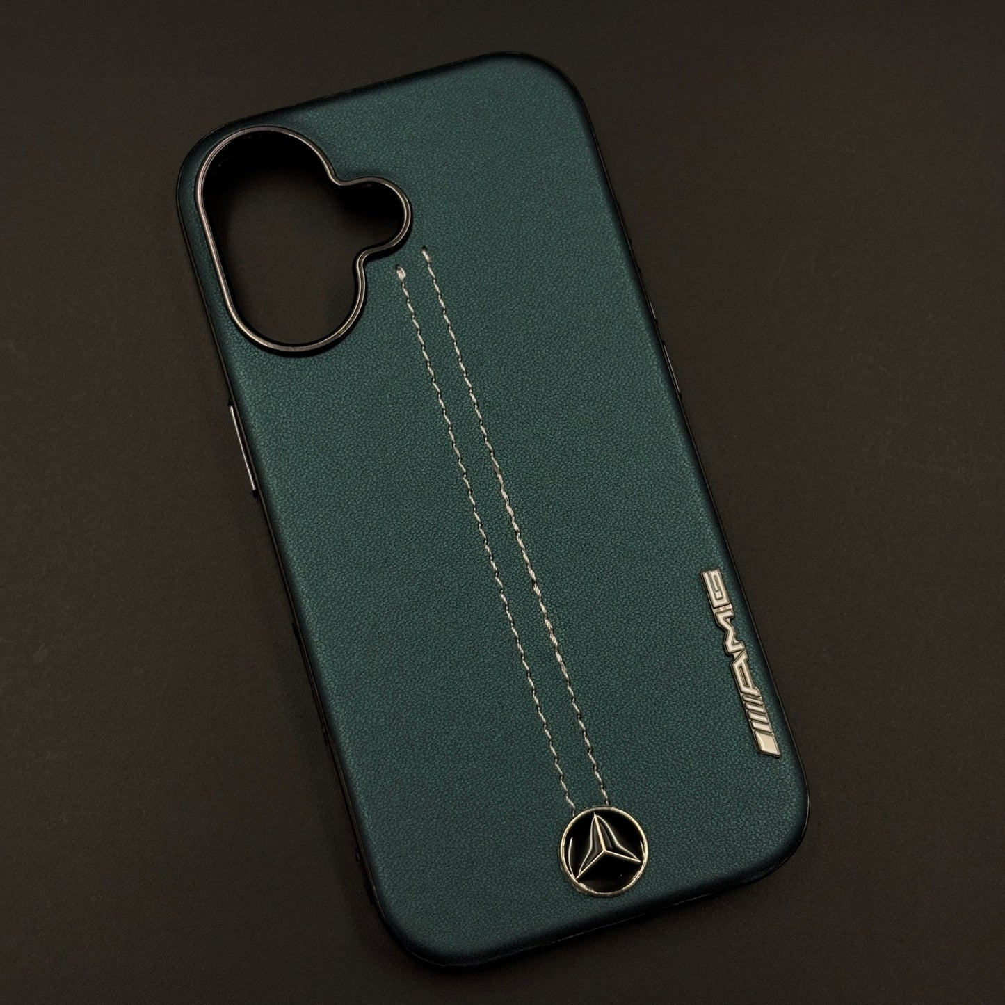 Motor Racing Inspired Merc Stitched Leather Case for iPhone 17