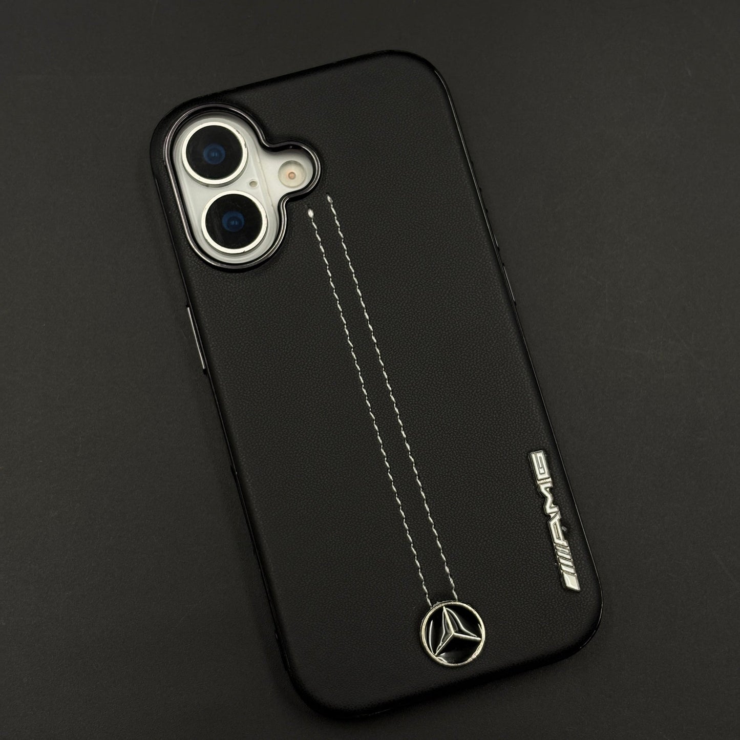 Motor Racing Inspired Merc Stitched Leather Case for iPhone 17