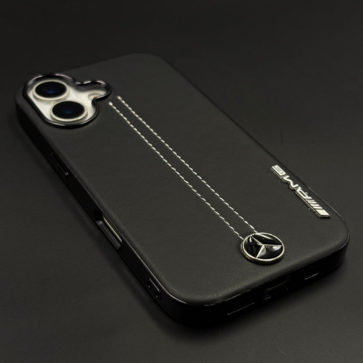 Motor Racing Inspired Merc Stitched Leather Case for iPhone 17