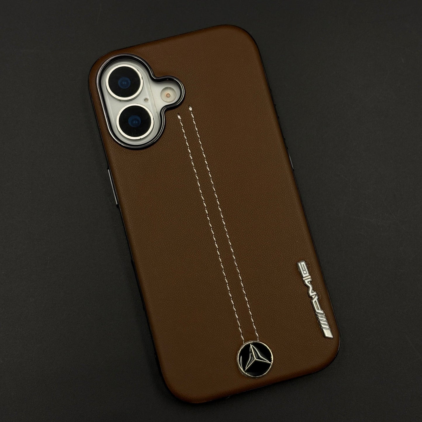 Motor Racing Inspired Merc Stitched Leather Case for iPhone 17