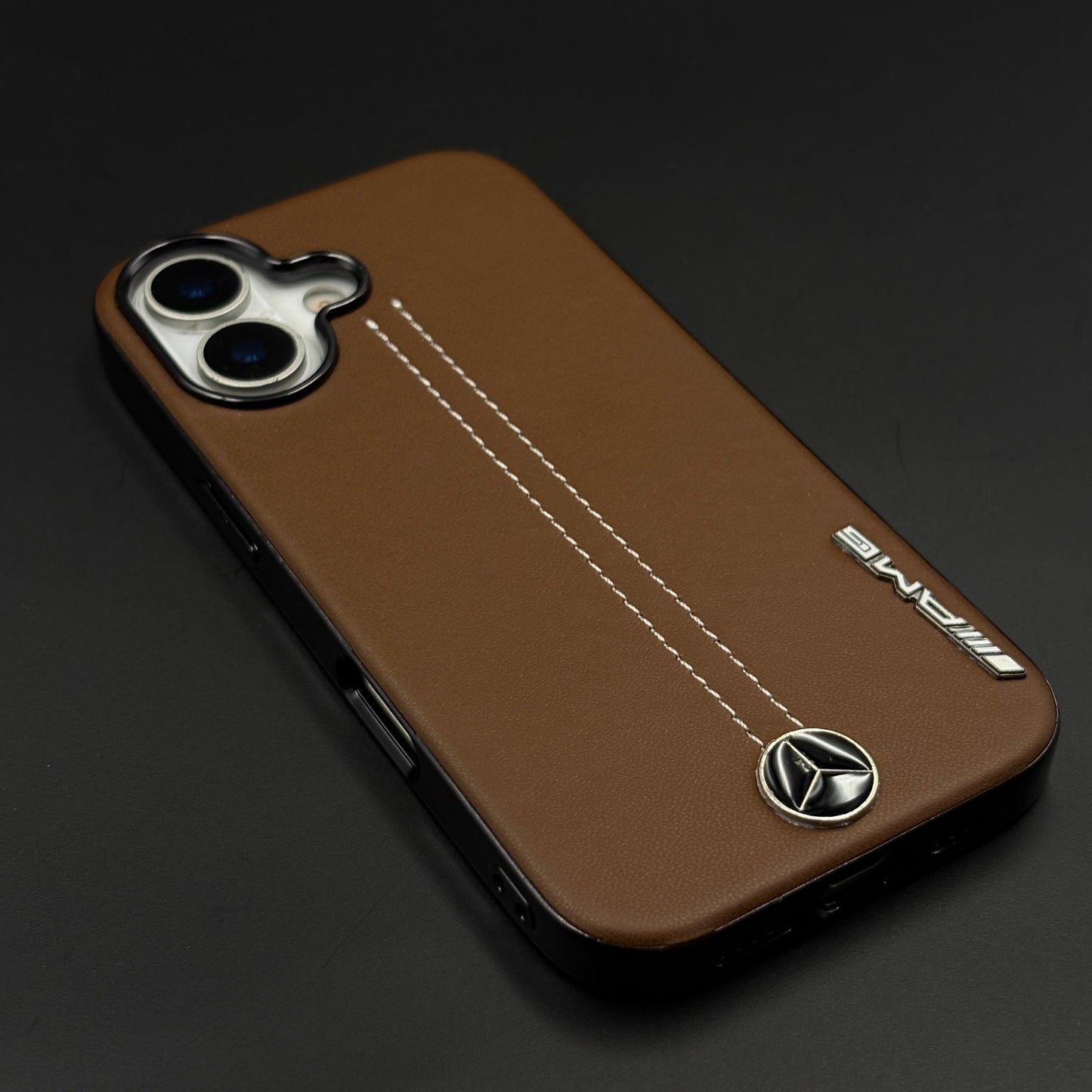 Motor Racing Inspired Merc Stitched Leather Case for iPhone 17