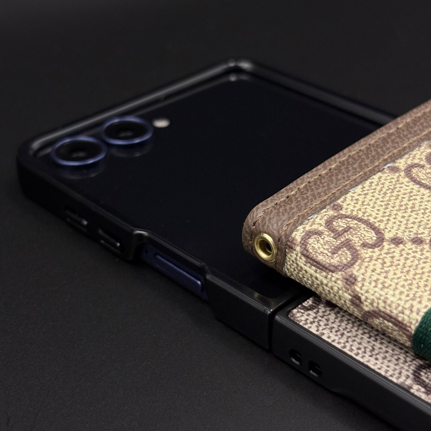 Luxury GG Cardholder Wallet Case for Samsung Galaxy Z Flip 8 | Designer Beige-Brown Edition