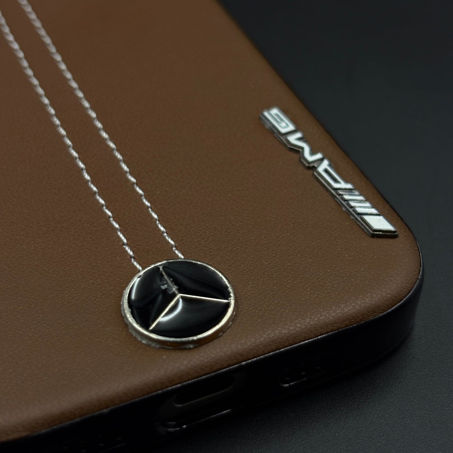Motor Racing Inspired Merc Stitched Leather Case for iPhone 17
