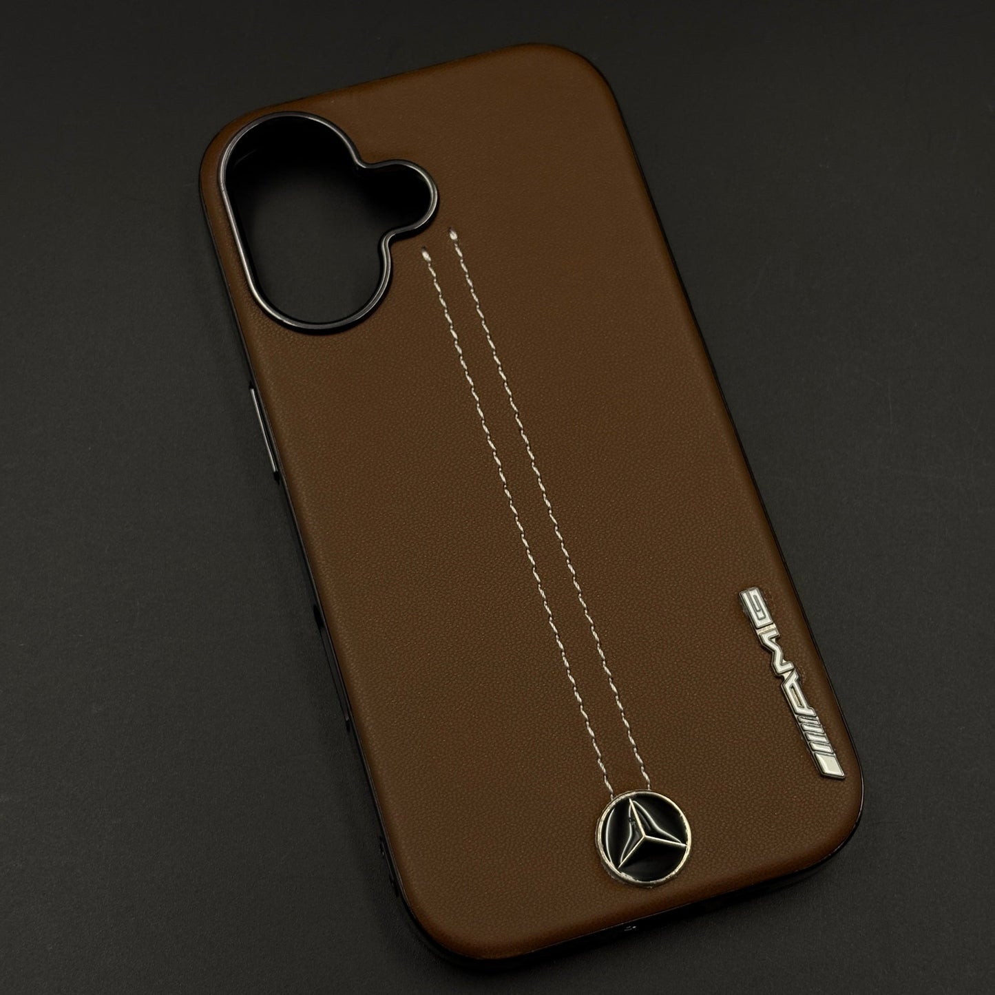 Motor Racing Inspired Merc Stitched Leather Case for iPhone 17