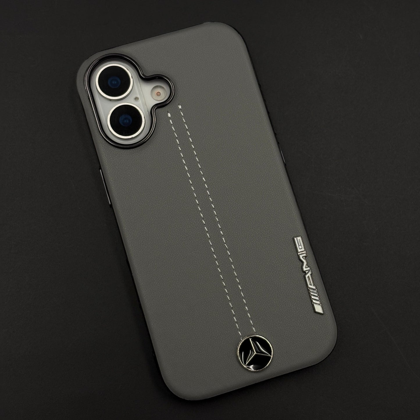 Motor Racing Inspired Merc Stitched Leather Case for iPhone 17