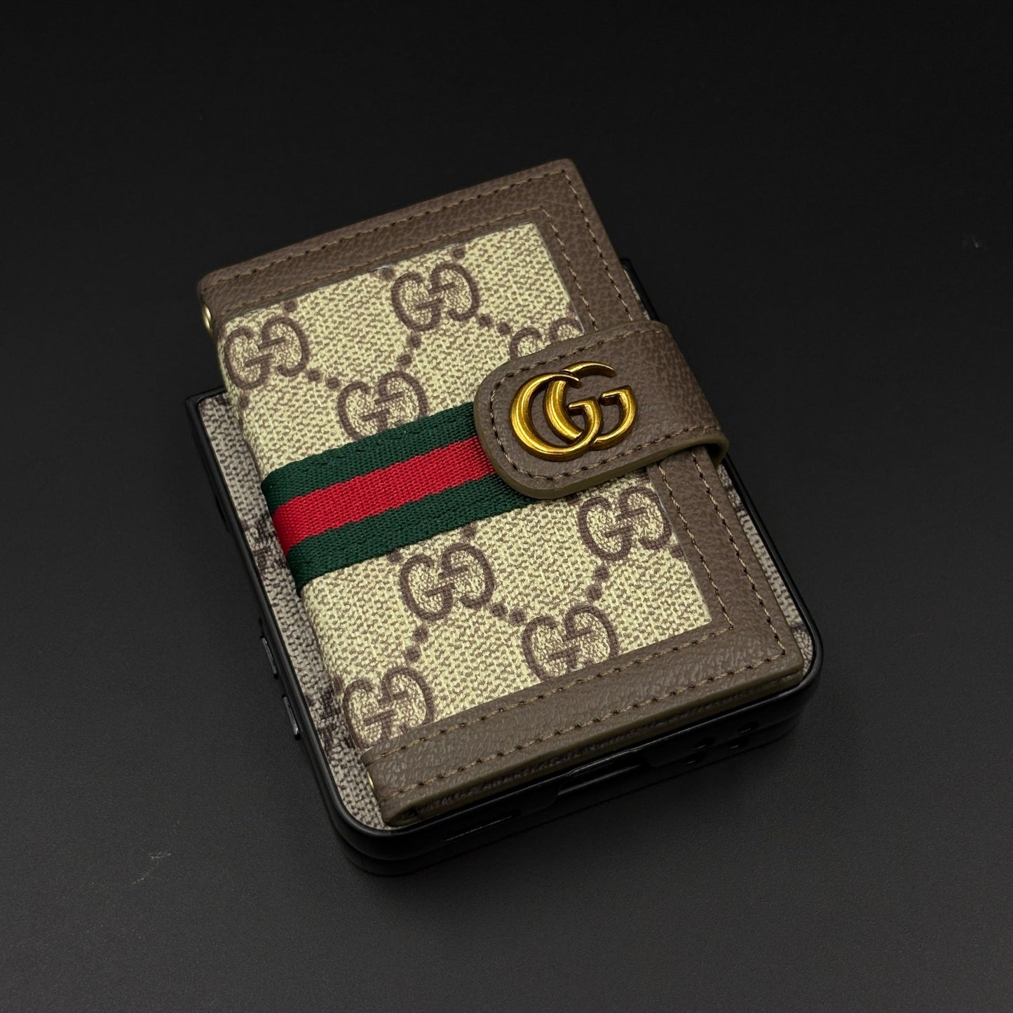 Luxury GG Cardholder Wallet Case for Samsung Galaxy Z Flip 7 | Designer Beige-Brown Edition