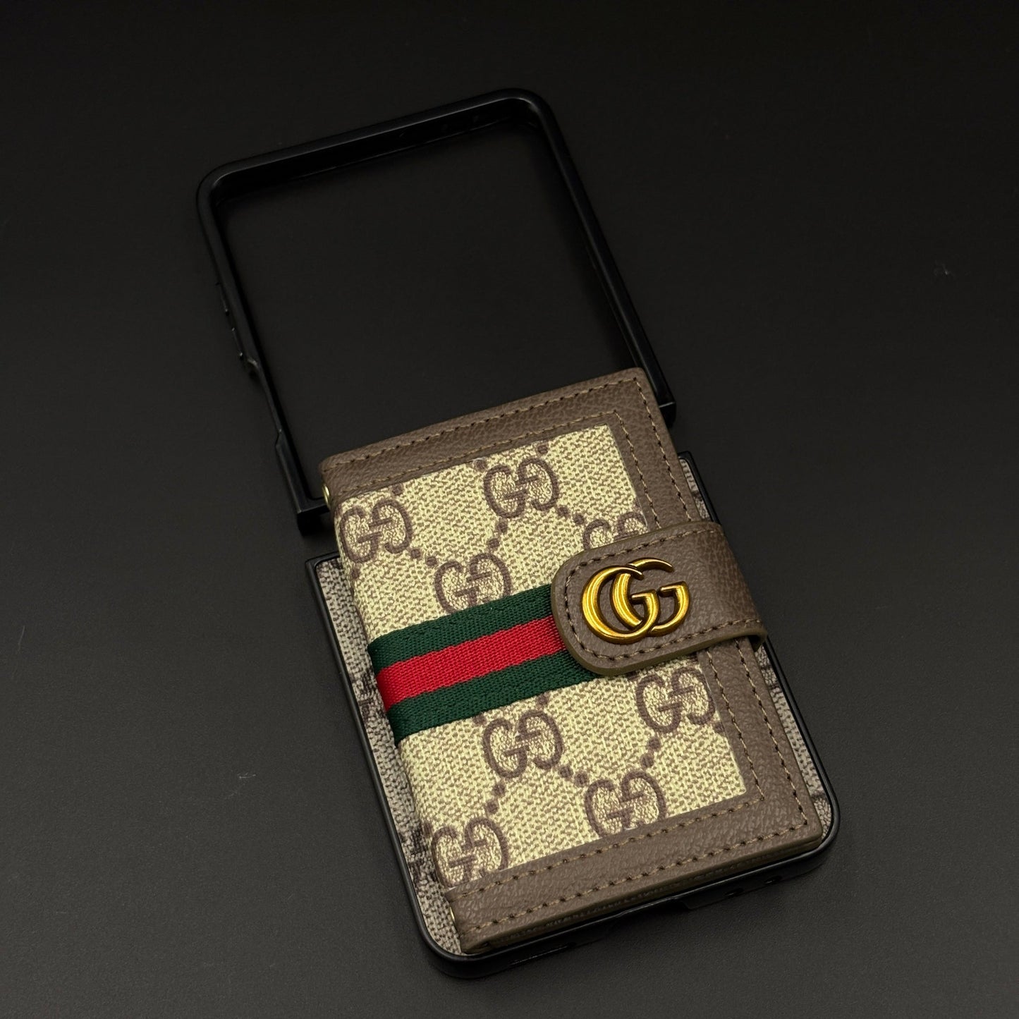 Luxury GG Cardholder Wallet Case for Samsung Galaxy Z Flip 7 | Designer Beige-Brown Edition