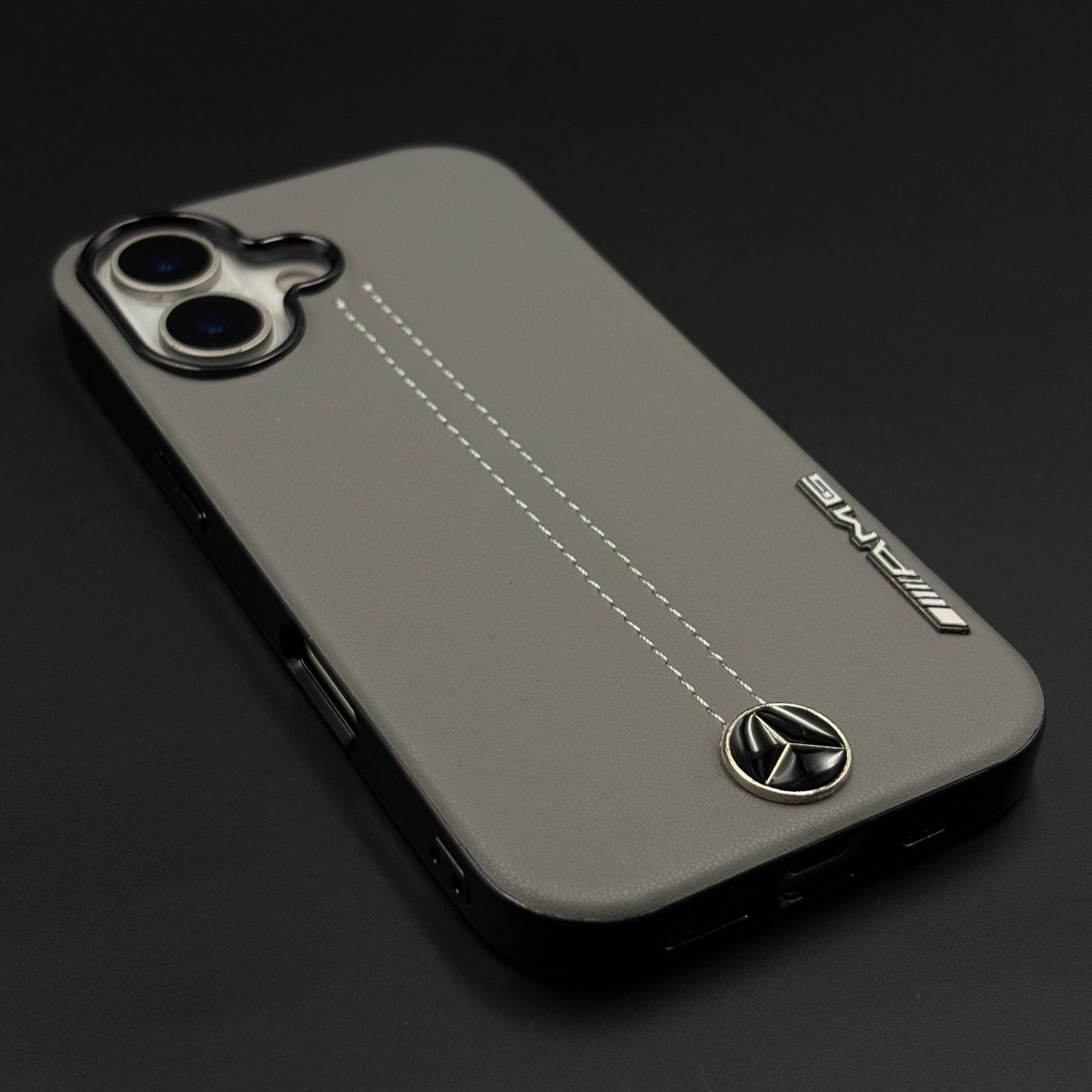 Motor Racing Inspired Merc Stitched Leather Case for iPhone 17