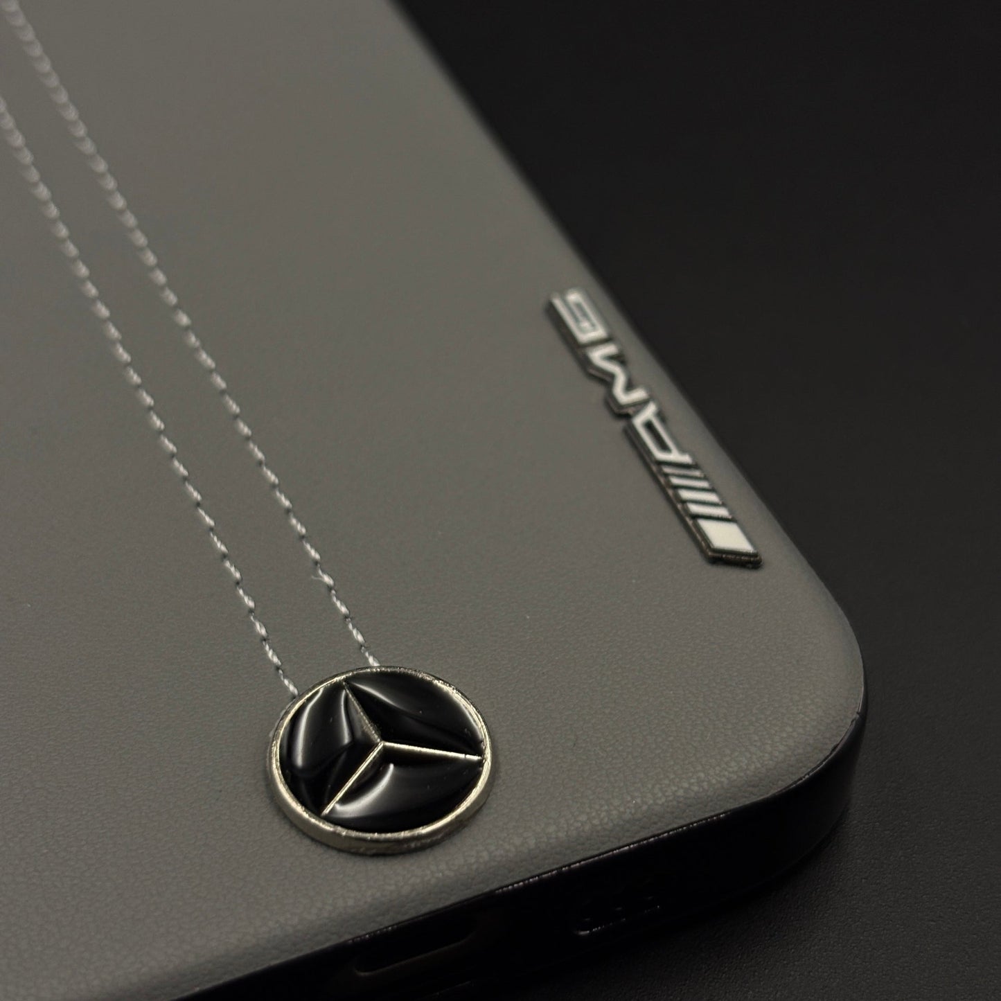 Motor Racing Inspired Merc Stitched Leather Case for iPhone 17