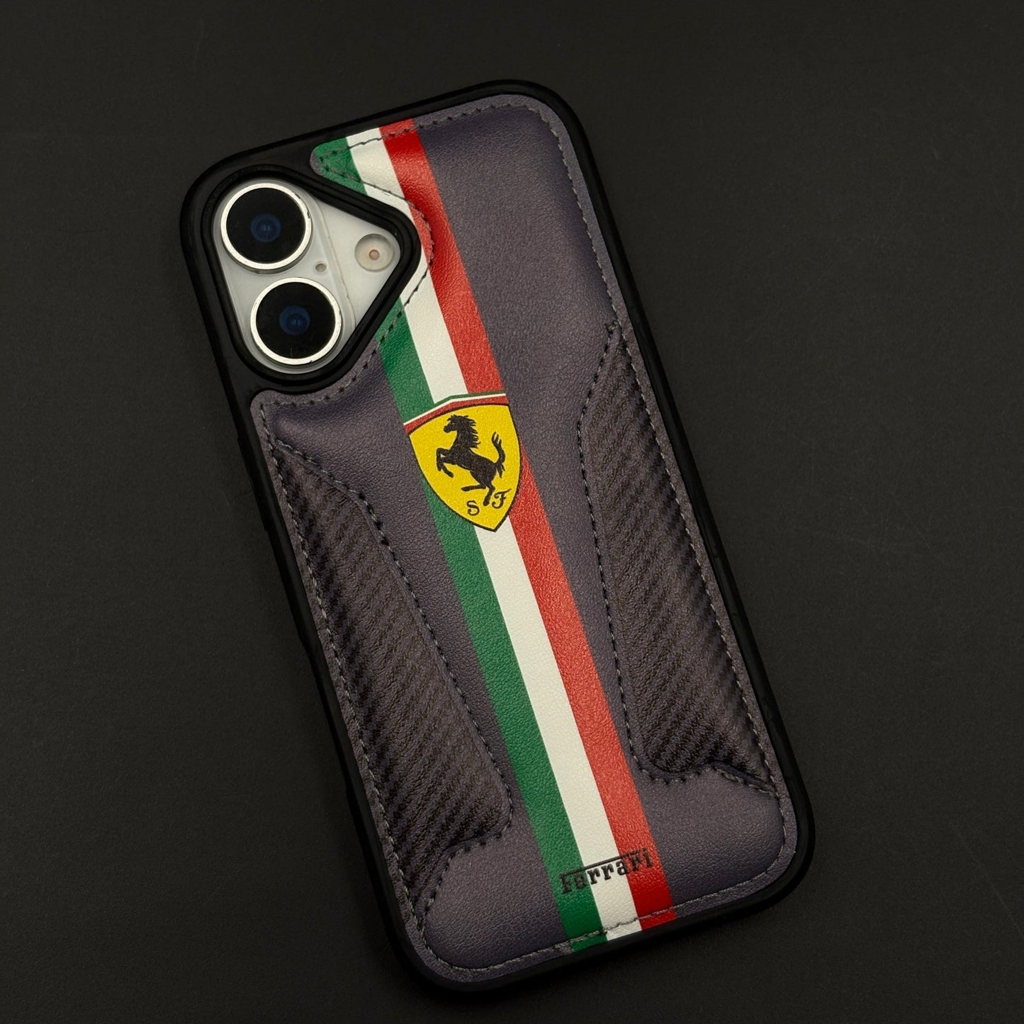 Motorsport Racing Inspired FR Stripe Stitched Leather Case for iPhone 17