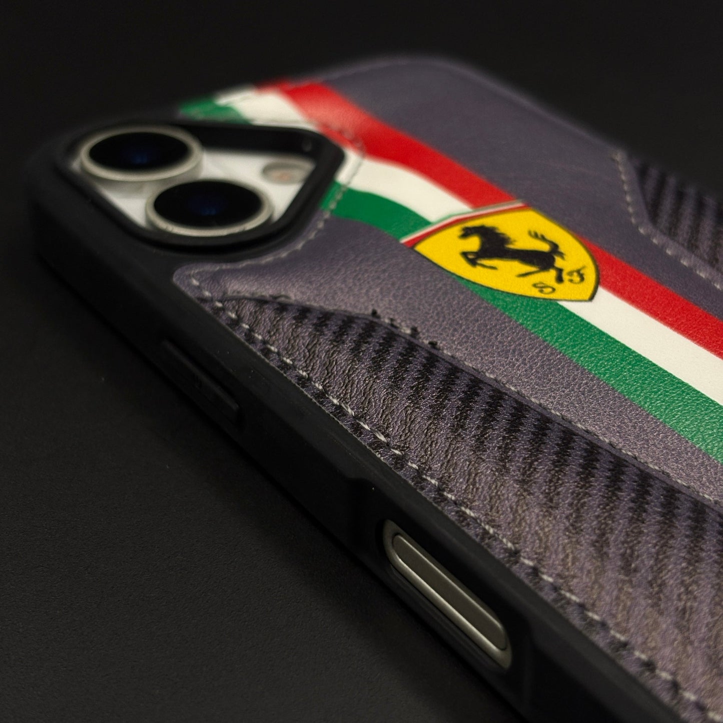 Motorsport Racing Inspired FR Stripe Stitched Leather Case for iPhone 17