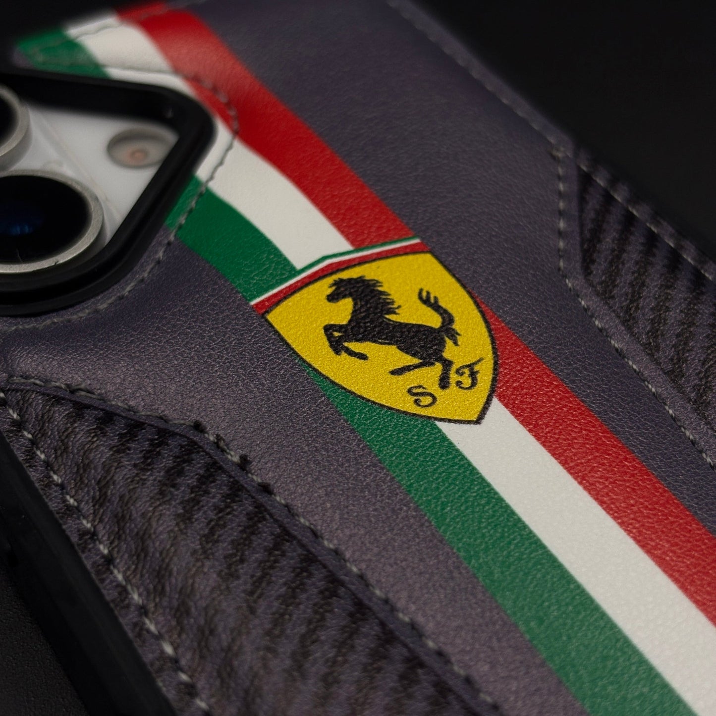 Motorsport Racing Inspired FR Stripe Stitched Leather Case for iPhone 17