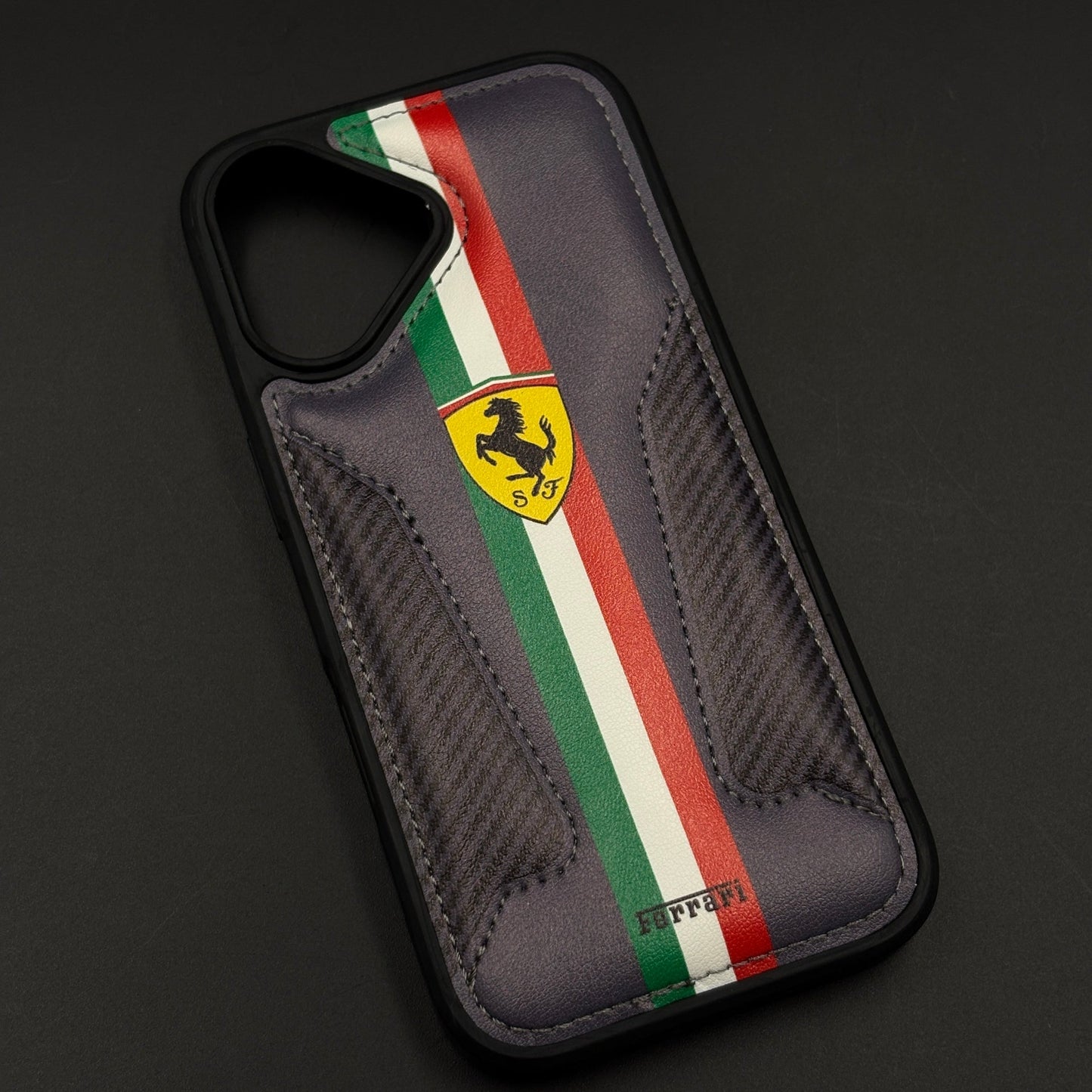 Motorsport Racing Inspired FR Stripe Stitched Leather Case for iPhone 17