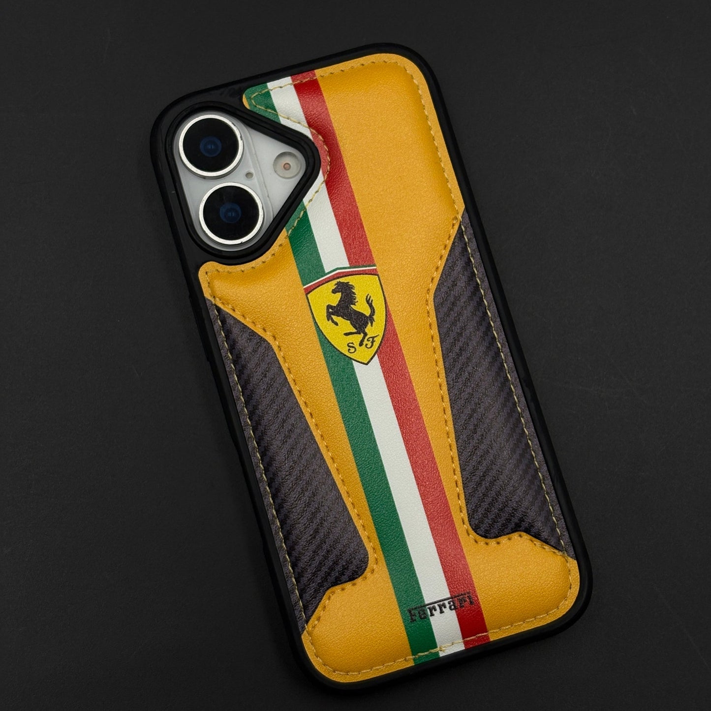 Motorsport Racing Inspired FR Stripe Stitched Leather Case for iPhone 17