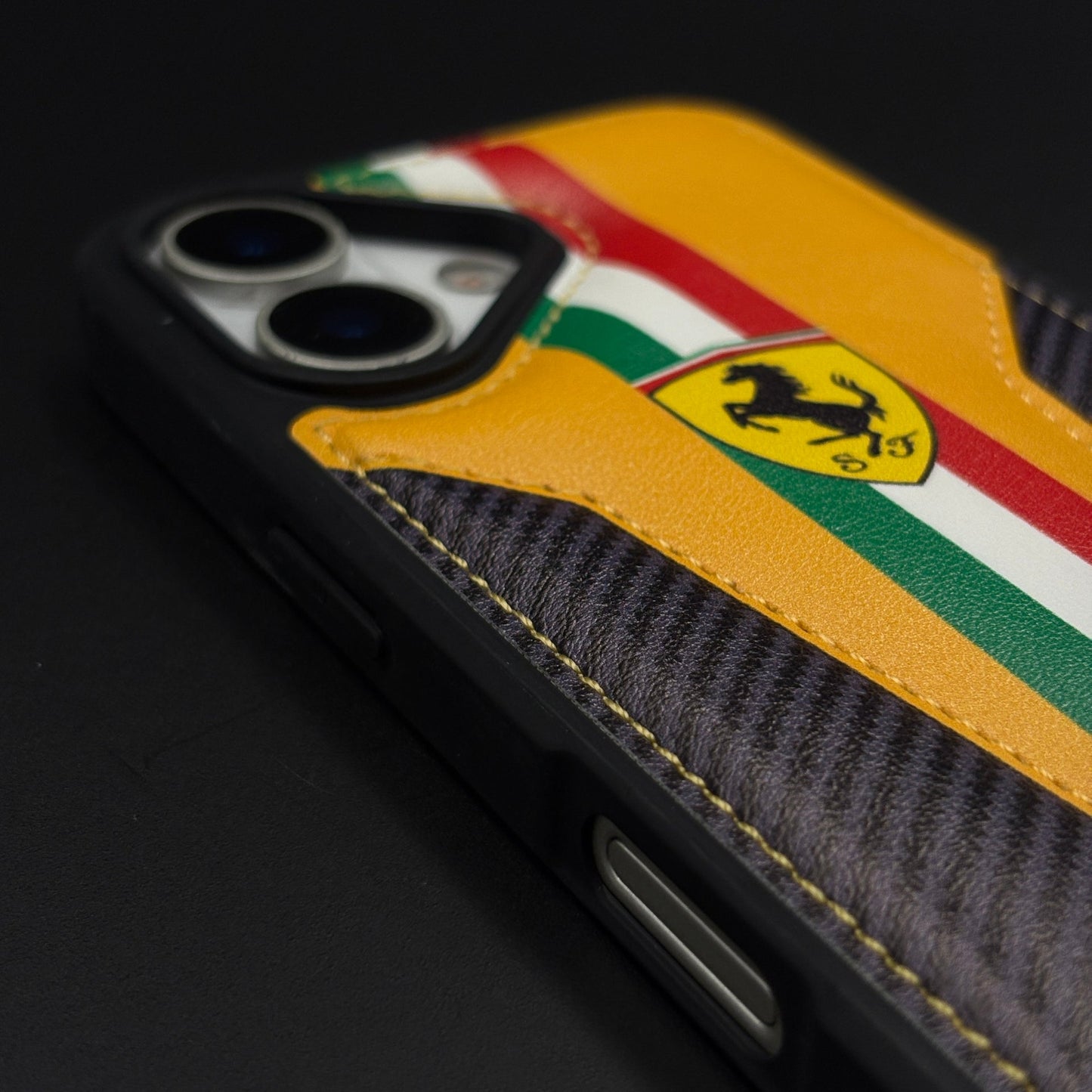 Motorsport Racing Inspired FR Stripe Stitched Leather Case for iPhone 17