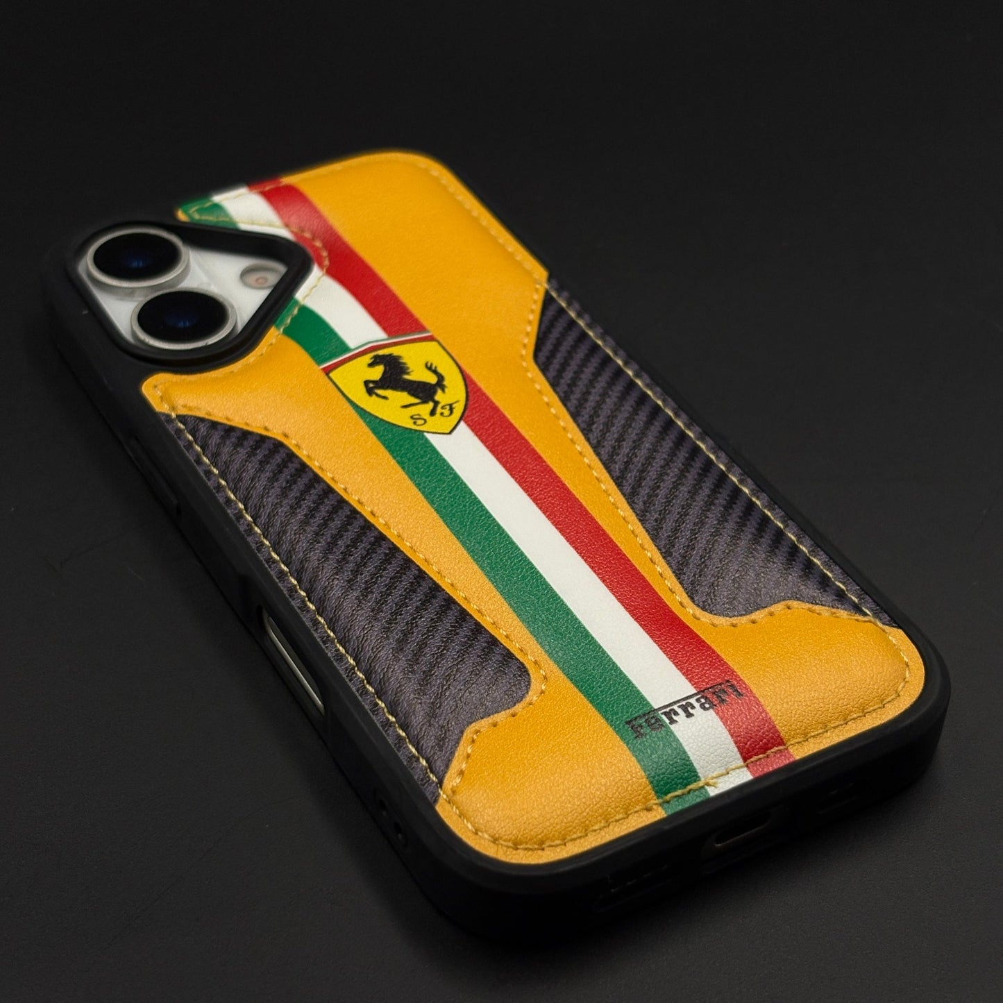 Motorsport Racing Inspired FR Stripe Stitched Leather Case for iPhone 17