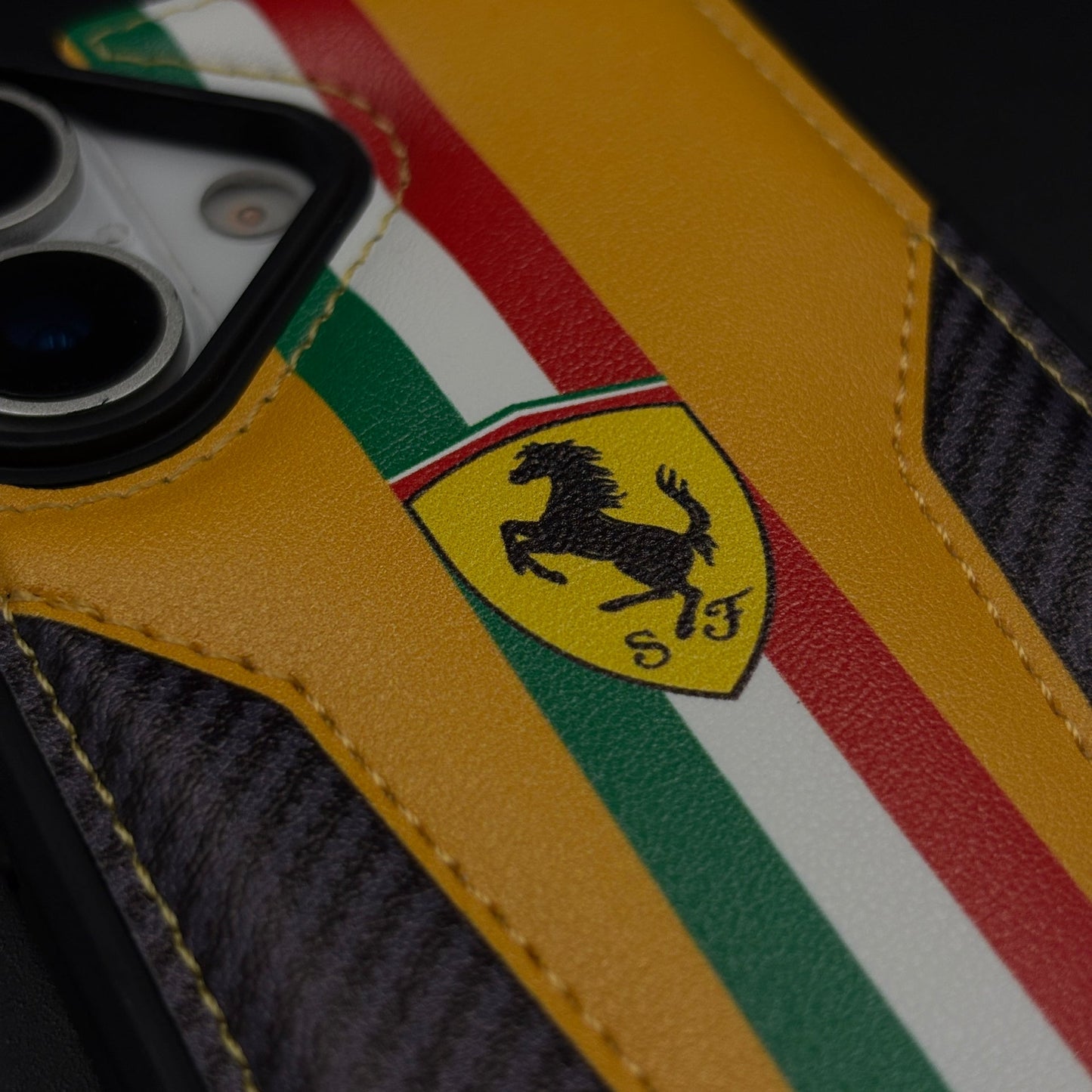 Motorsport Racing Inspired FR Stripe Stitched Leather Case for iPhone 17