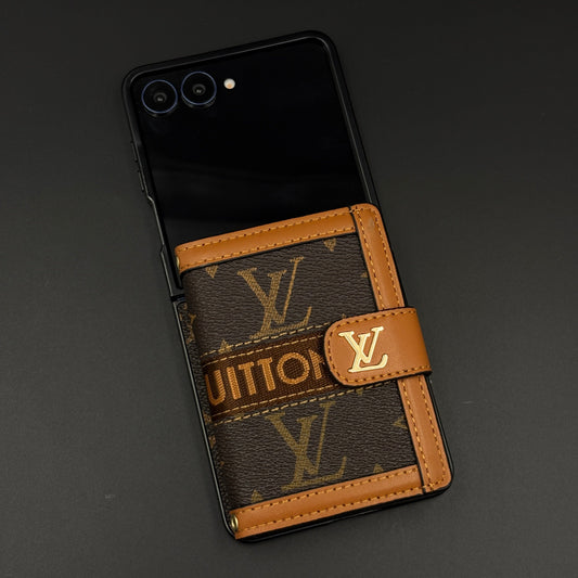 Luxury Monogram Cardholder Wallet Case for Samsung Galaxy Z Flip 7 | Designer Brown Edition