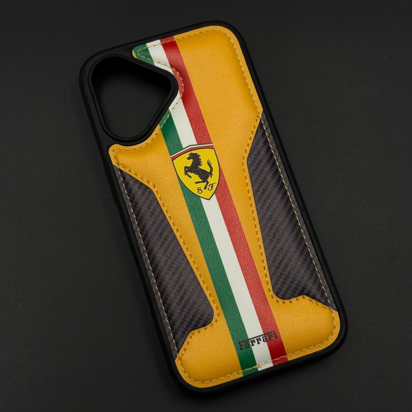 Motorsport Racing Inspired FR Stripe Stitched Leather Case for iPhone 17