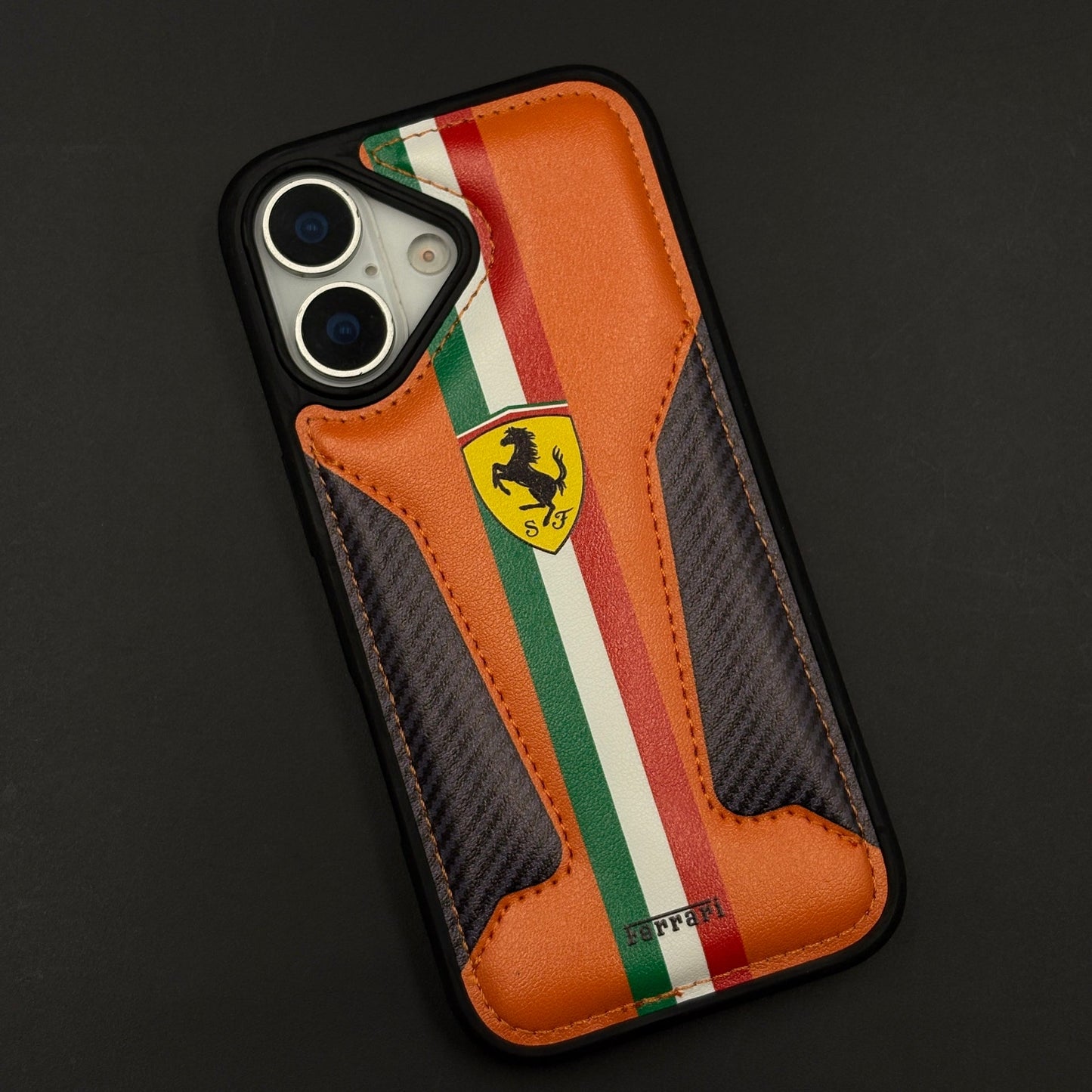 Motorsport Racing Inspired FR Stripe Stitched Leather Case for iPhone 17
