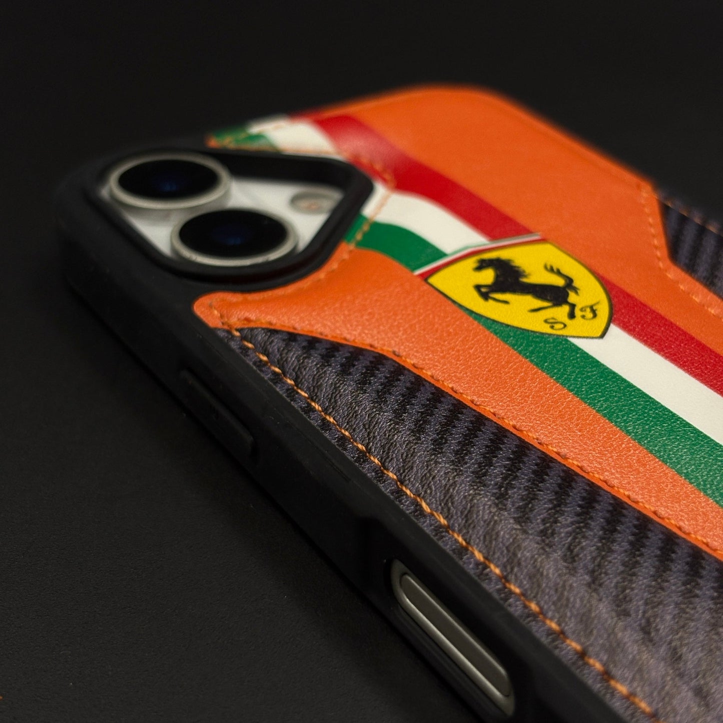 Motorsport Racing Inspired FR Stripe Stitched Leather Case for iPhone 17