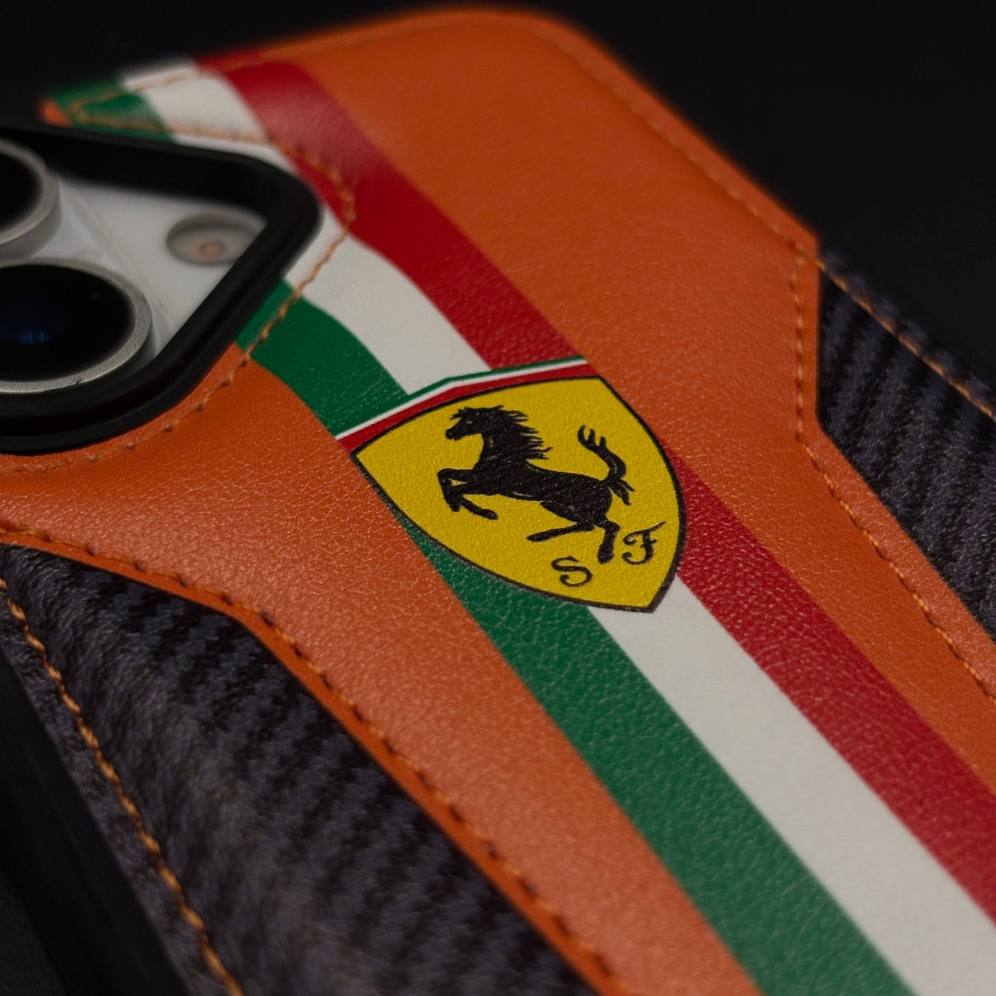 Motorsport Racing Inspired FR Stripe Stitched Leather Case for iPhone 17
