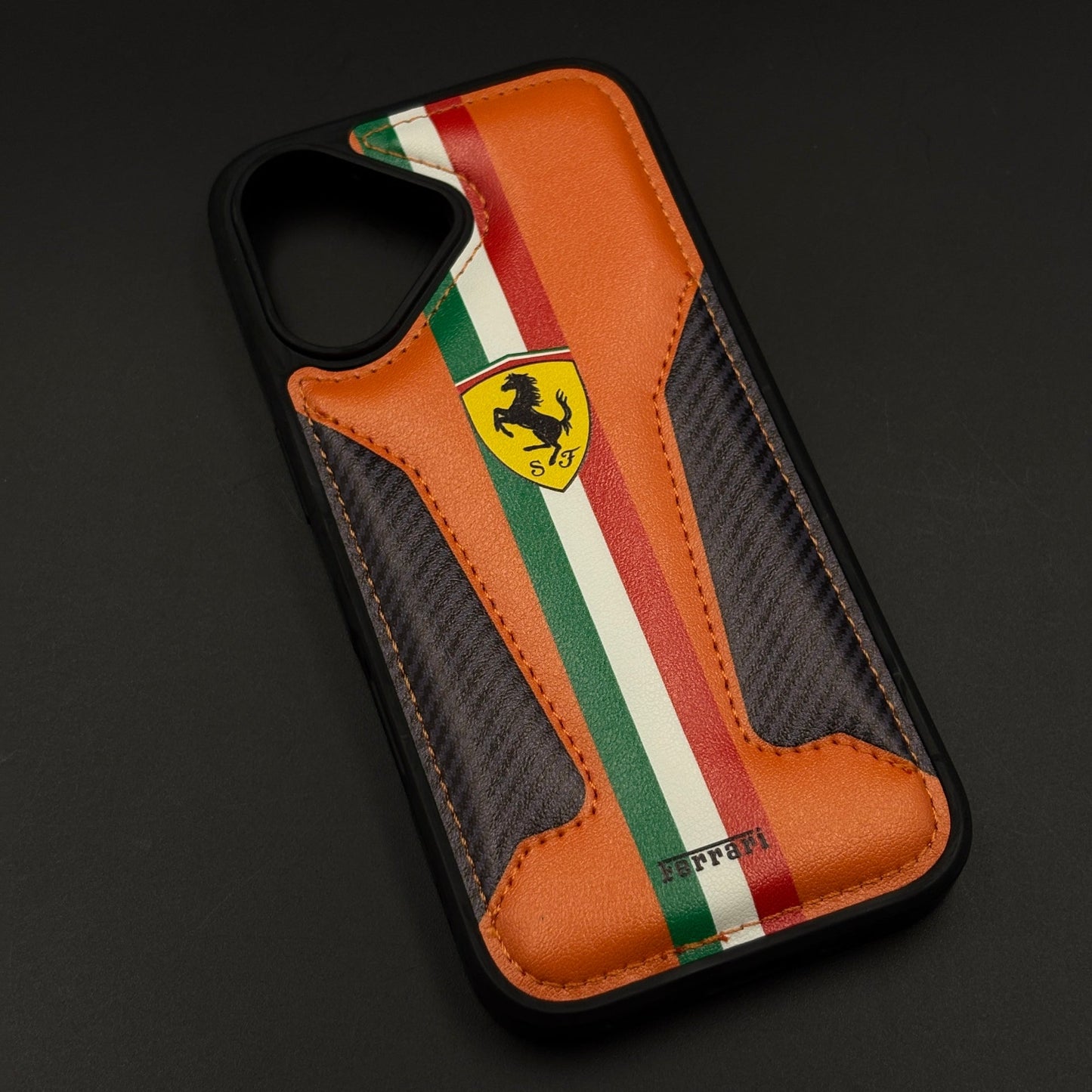 Motorsport Racing Inspired FR Stripe Stitched Leather Case for iPhone 17