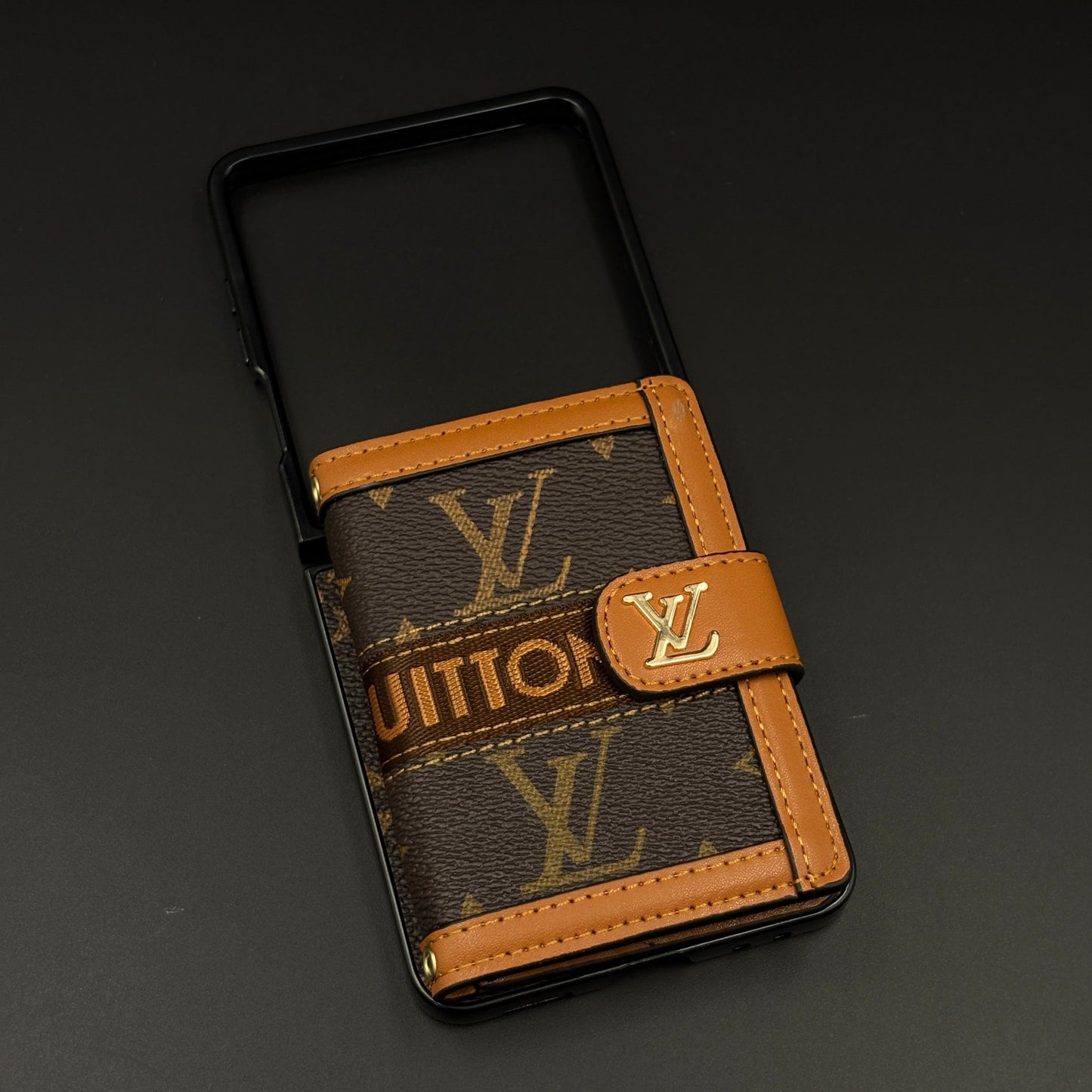 Luxury Monogram Cardholder Wallet Case for Samsung Galaxy Z Flip 7 | Designer Brown Edition