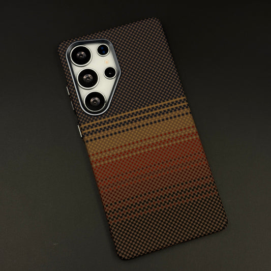 Carbon Texture Sunset Stripe Case Cover for Samsung Galaxy S25 Ultra | Rare Aramid Texture Finish | Real Carbon Fibre Feel | Hidden MagSafe