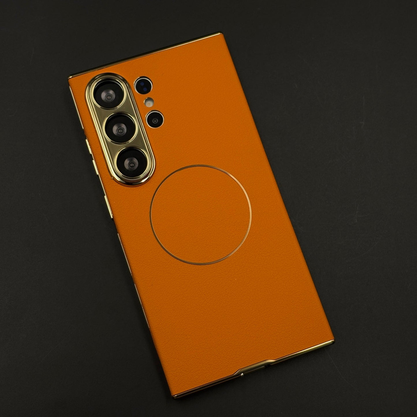 Orange Leather MagSafe Case with Camera Protection for Samsung Galaxy S26 Ultra
