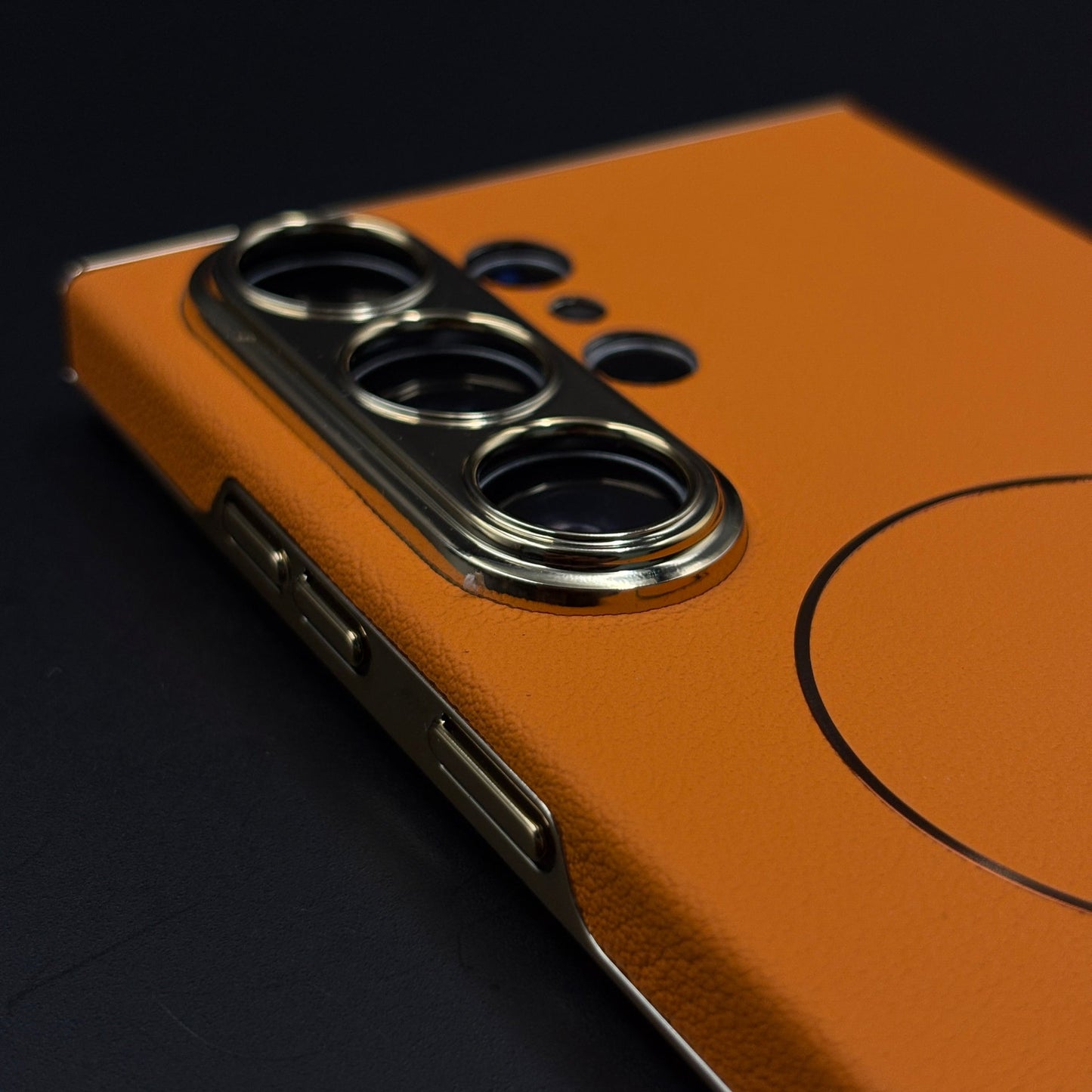 Orange Leather MagSafe Case with Camera Protection for Samsung Galaxy S26 Ultra