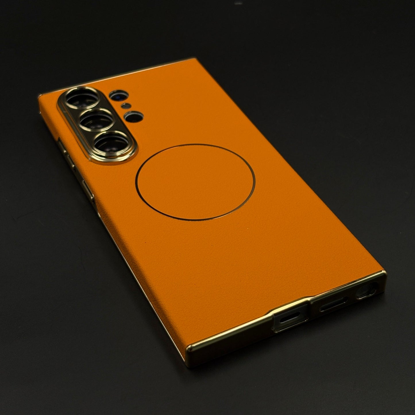 Orange Leather MagSafe Case with Camera Protection for Samsung Galaxy S26 Ultra