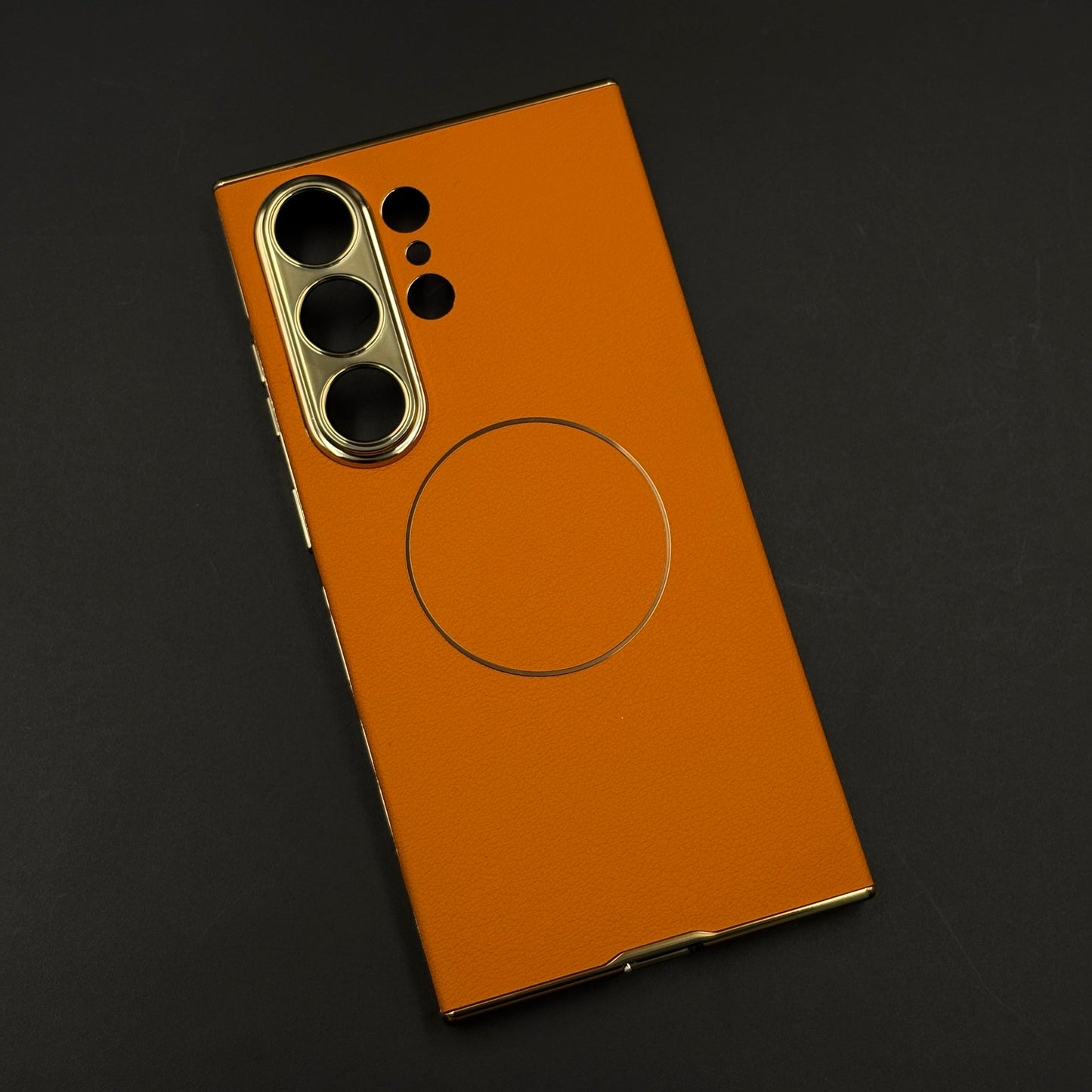 Orange Leather MagSafe Case with Camera Protection for Samsung Galaxy S26 Ultra
