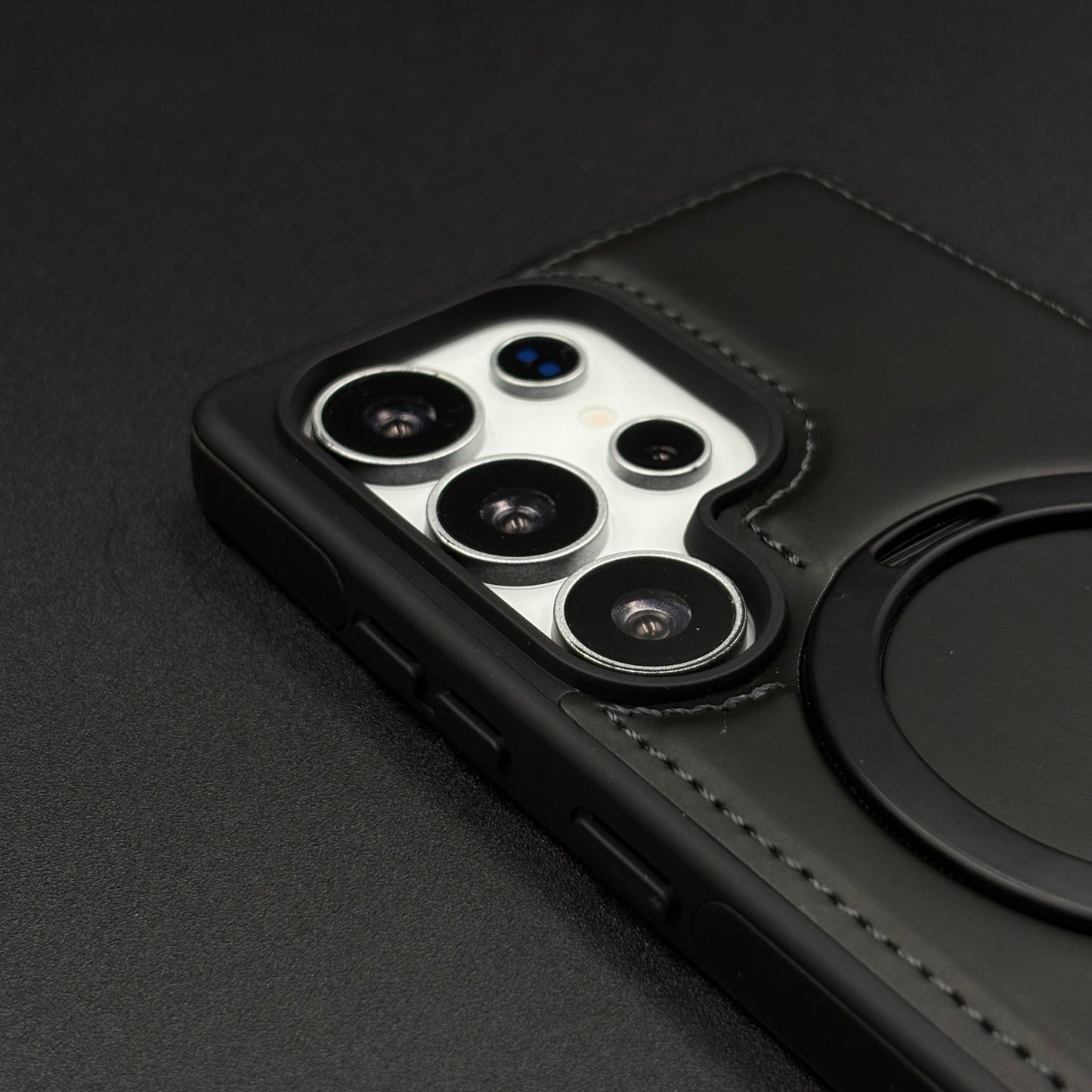 Magnetic Leather MagSafe Case for Samsung Galaxy S25 Ultra | Premium Stitch Finish | Kickstand Ring