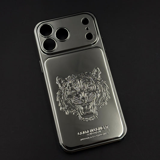 Silver Tiger Embossed Case with Camera Protection for iPhone 17 Series