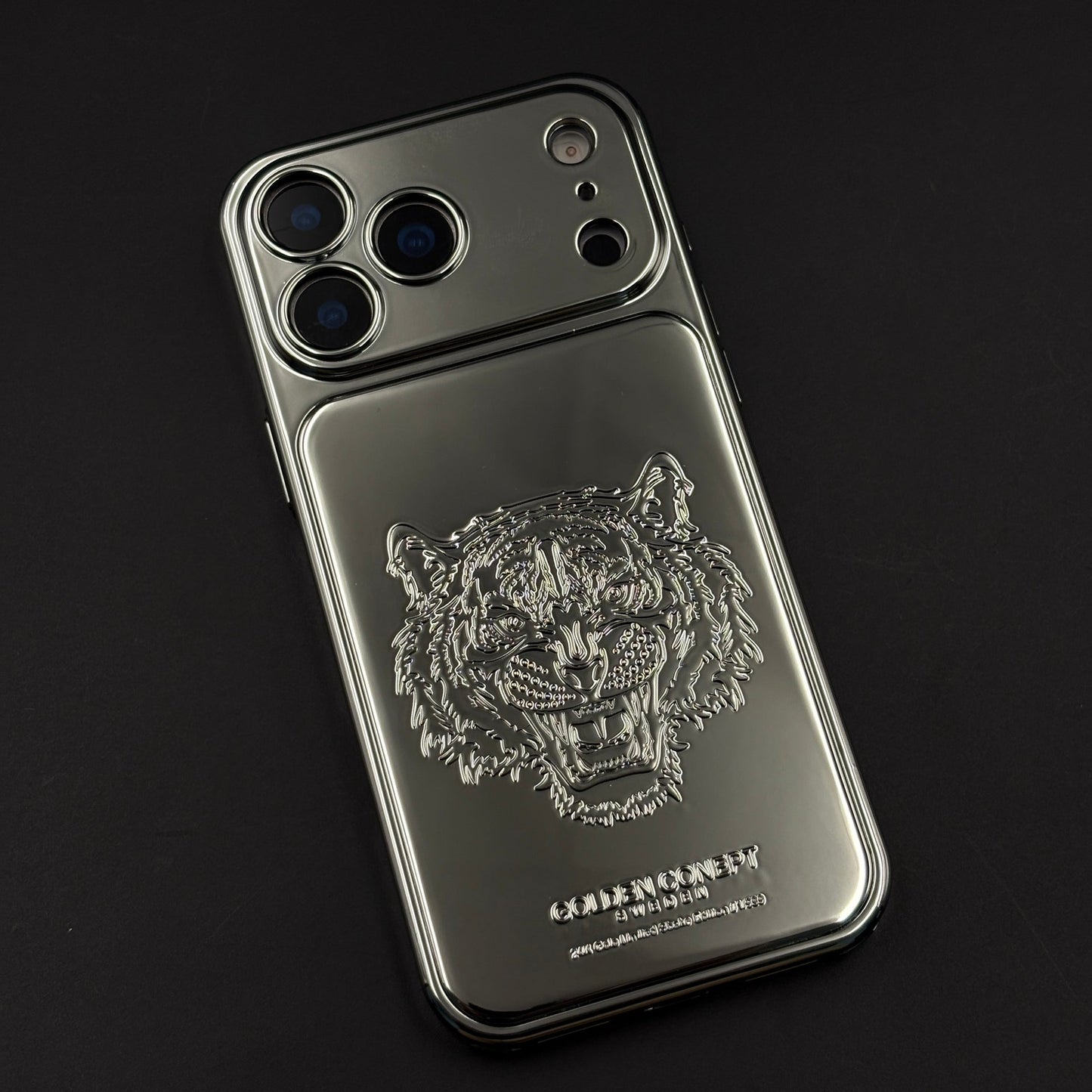 Silver Tiger Embossed Case with Camera Protection for iPhone 17 Series