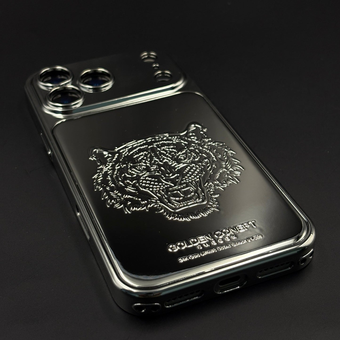Silver Tiger Embossed Case with Camera Protection for iPhone 17 Series